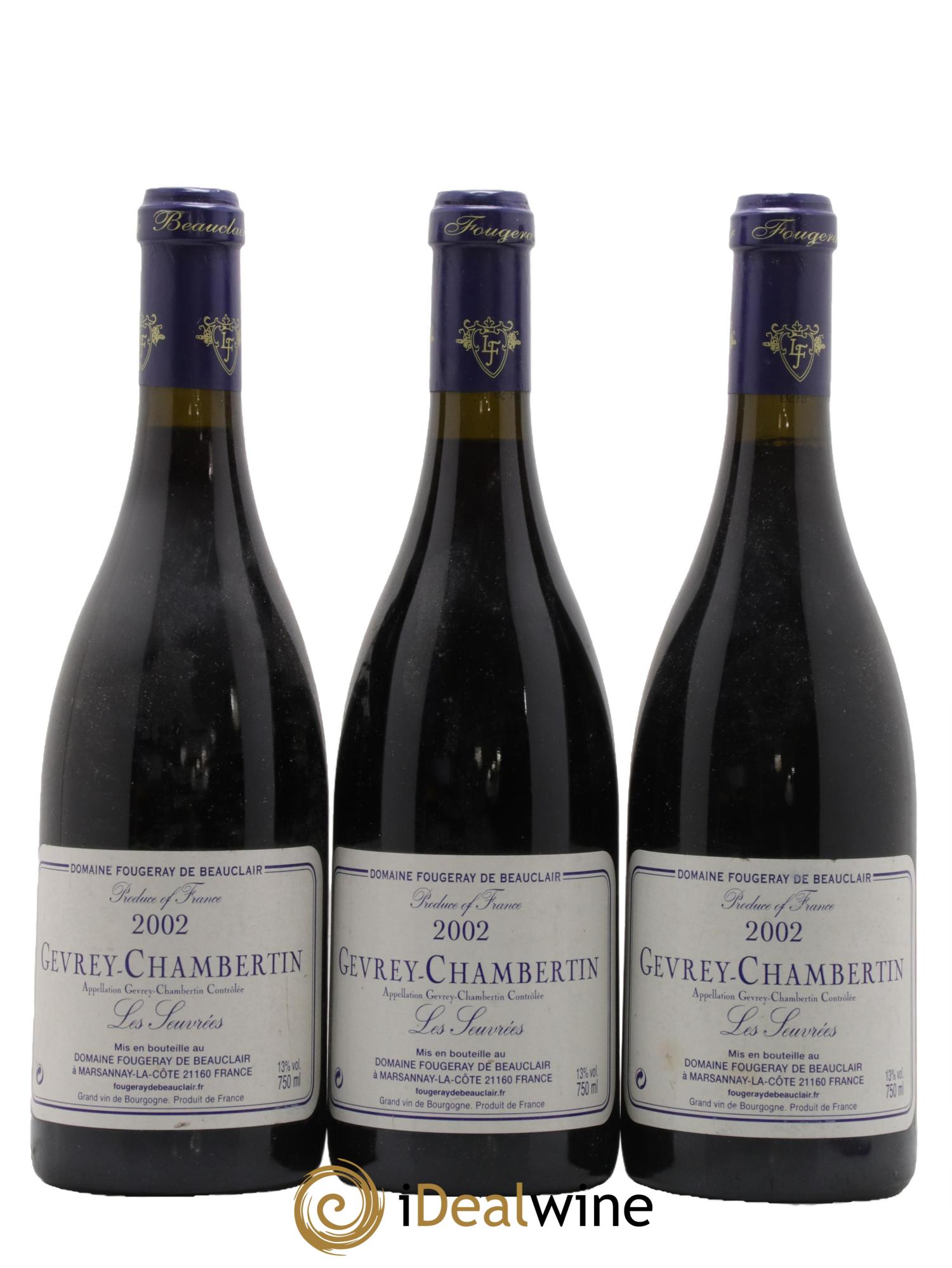 Gevrey-Chambertin Les Seuvrees Fougeray De Beauclair 2002 - Lot de 3 bouteilles - 0