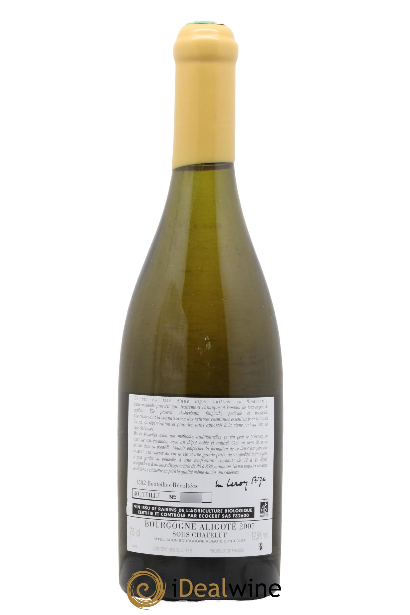 Bourgogne Aligoté Sous Chatelet d'Auvenay (Domaine) 2007 - Lotto di 1 bottiglia - 1