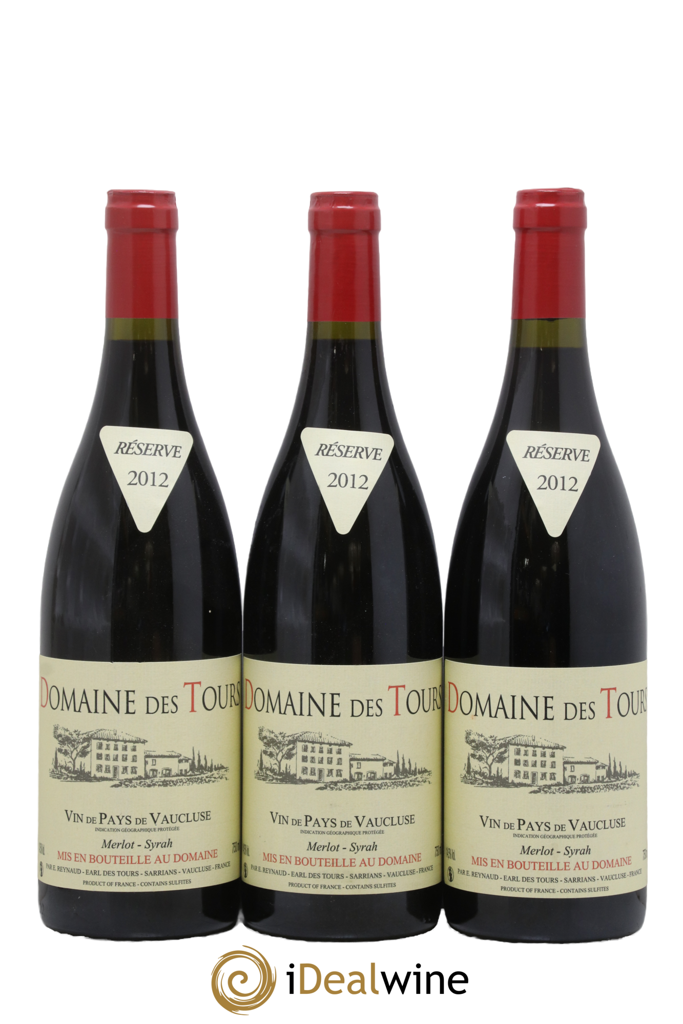 Vaucluse Domaine des Tours Merlot-Syrah Emmanuel Reynaud 2012 - Lot de 3 bouteilles - 0