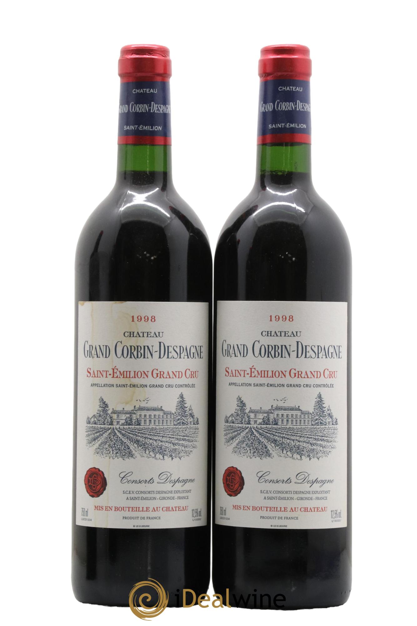 Château Grand Corbin Despagne Grand Cru Classé 1998 - Lot de 2 bouteilles - 0