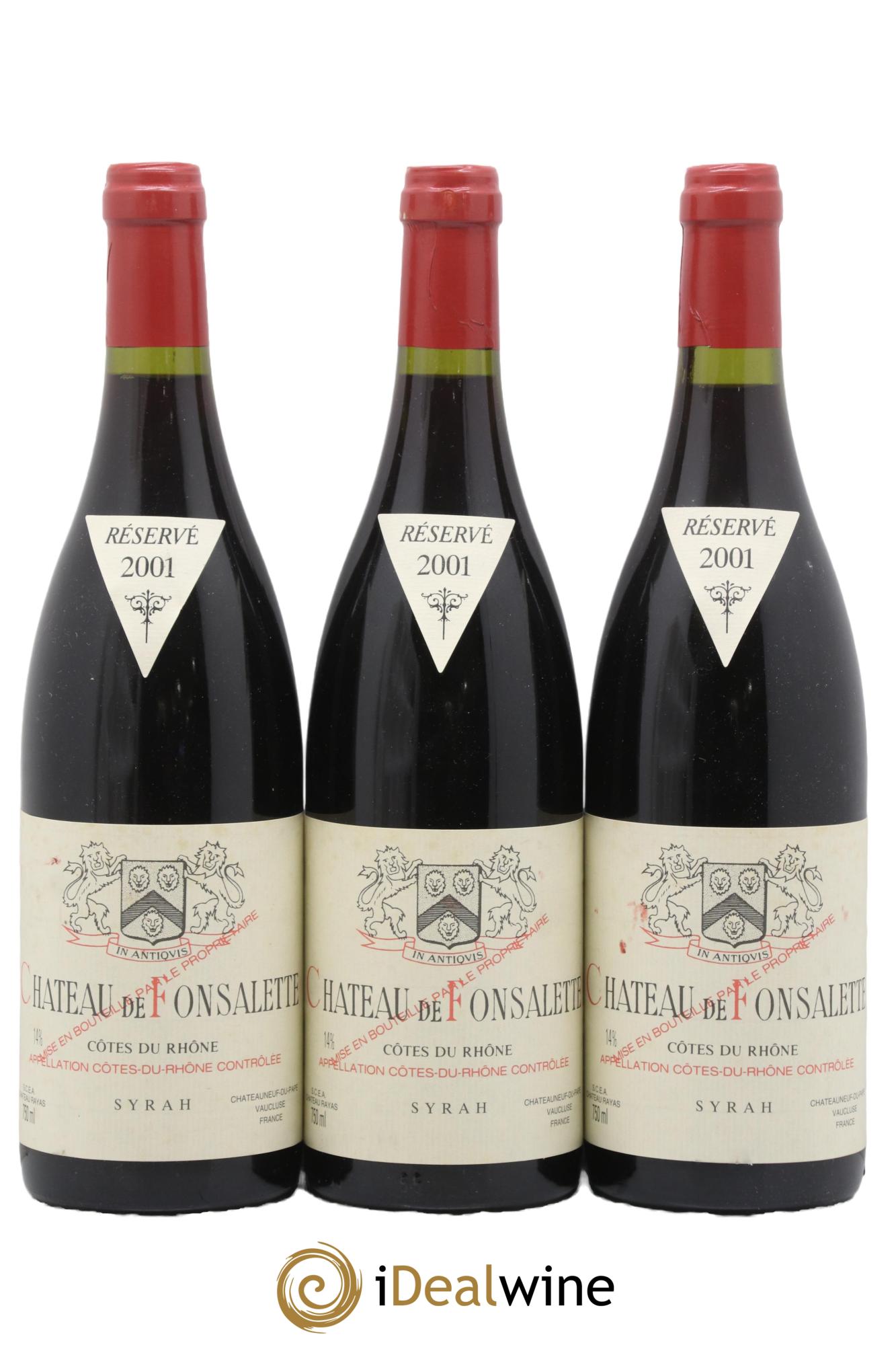Côtes-du-Rhône Cuvée Syrah Château de Fonsalette 2001 - Lot de 3 bouteilles - 0