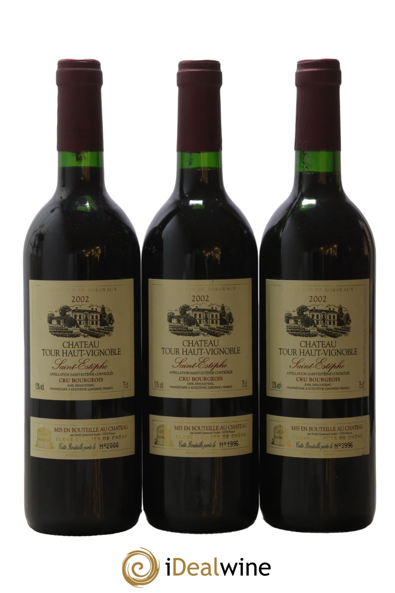 Saint-Estèphe Château Tour Haut-Vignoble 2002 - Lot de 3 bouteilles - 0