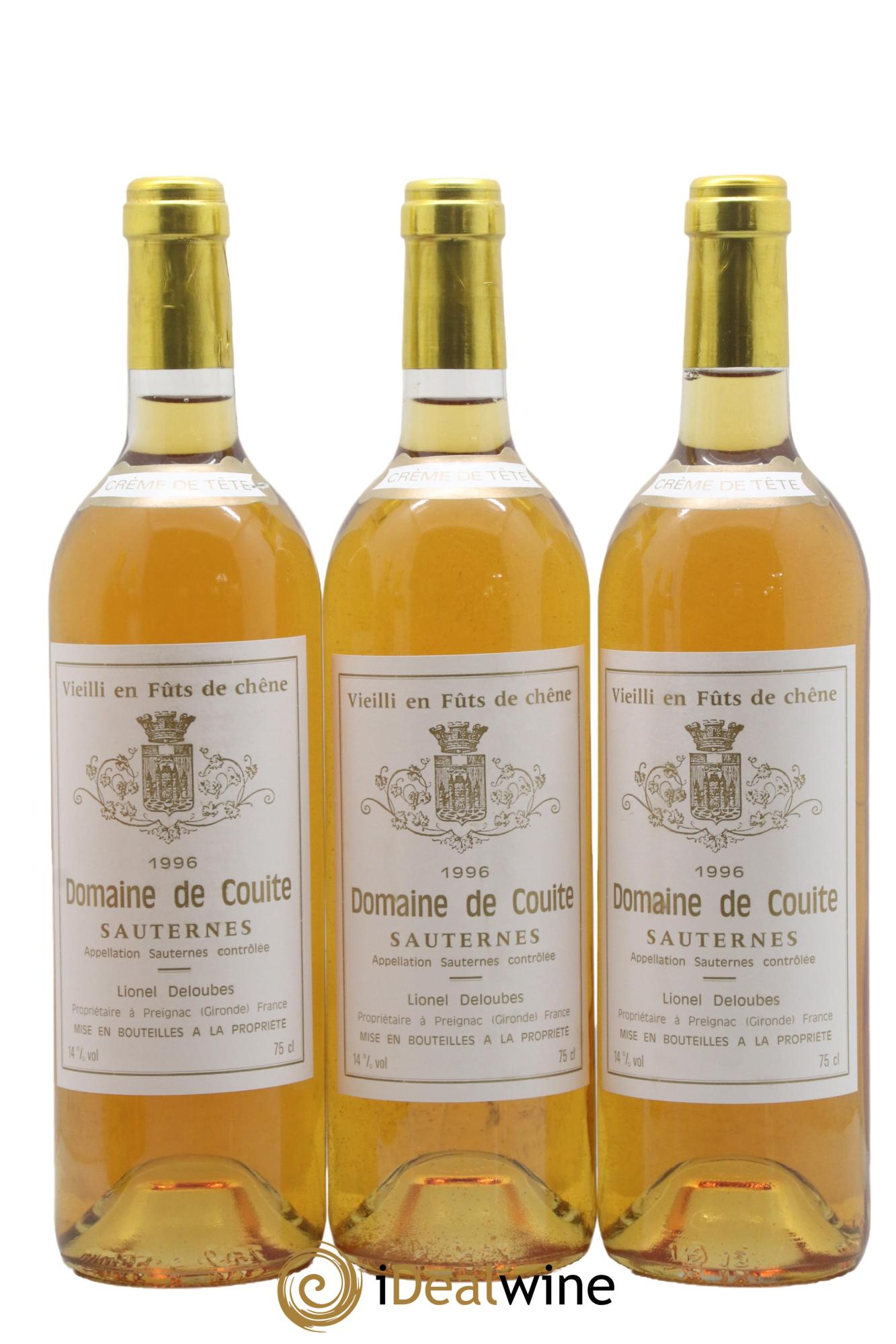 Sauternes Crème de tête Domaine de Couite 1996 - Posten von 3 Flaschen - 0