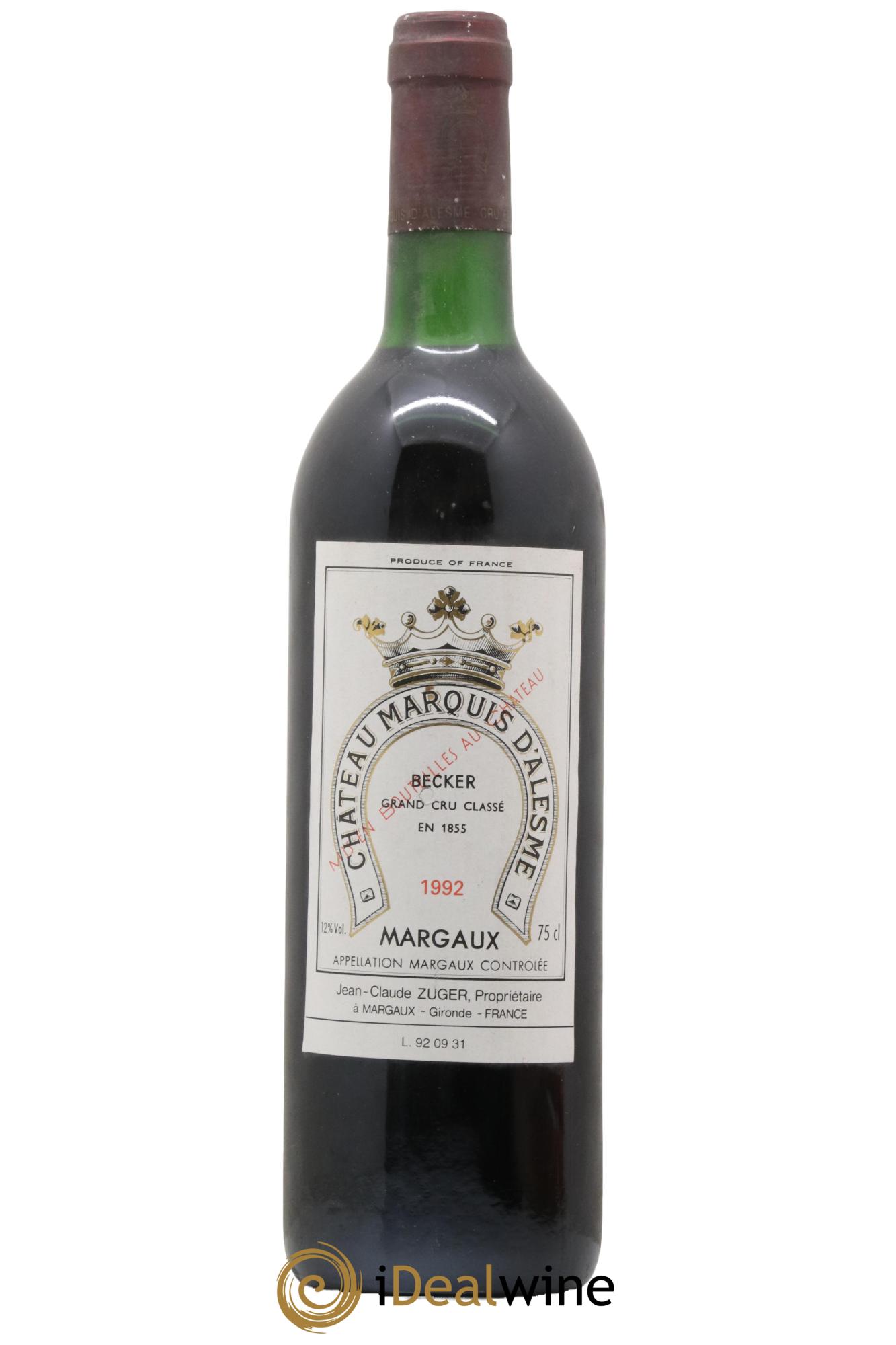 Château Marquis d'Alesme 1992 - Lot de 1 bouteille - 0