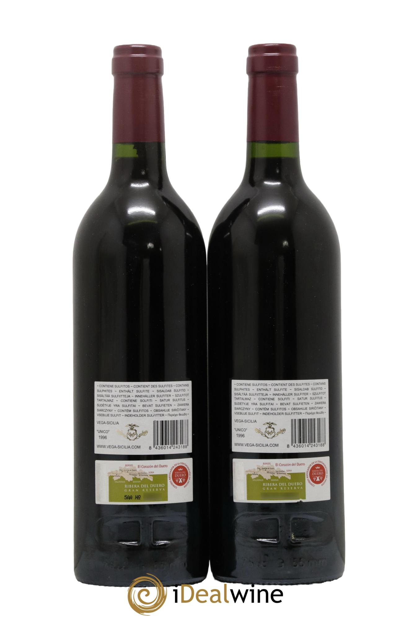 Ribera Del Duero DO Vega Sicilia Unico Famille Alvarez 1996 - Lot de 2 bouteilles - 1