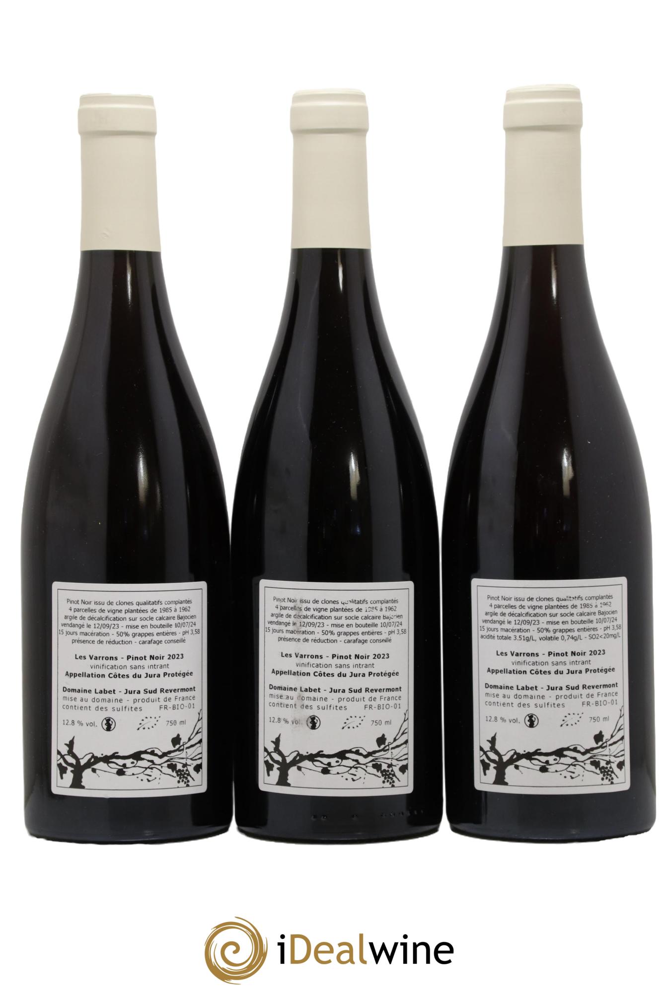 Côtes du Jura Pinot Noir Les Varrons Sélection Massale Romain - Julien  - Charline Labet 2023 - Lotto di 3 bottiglie - 1