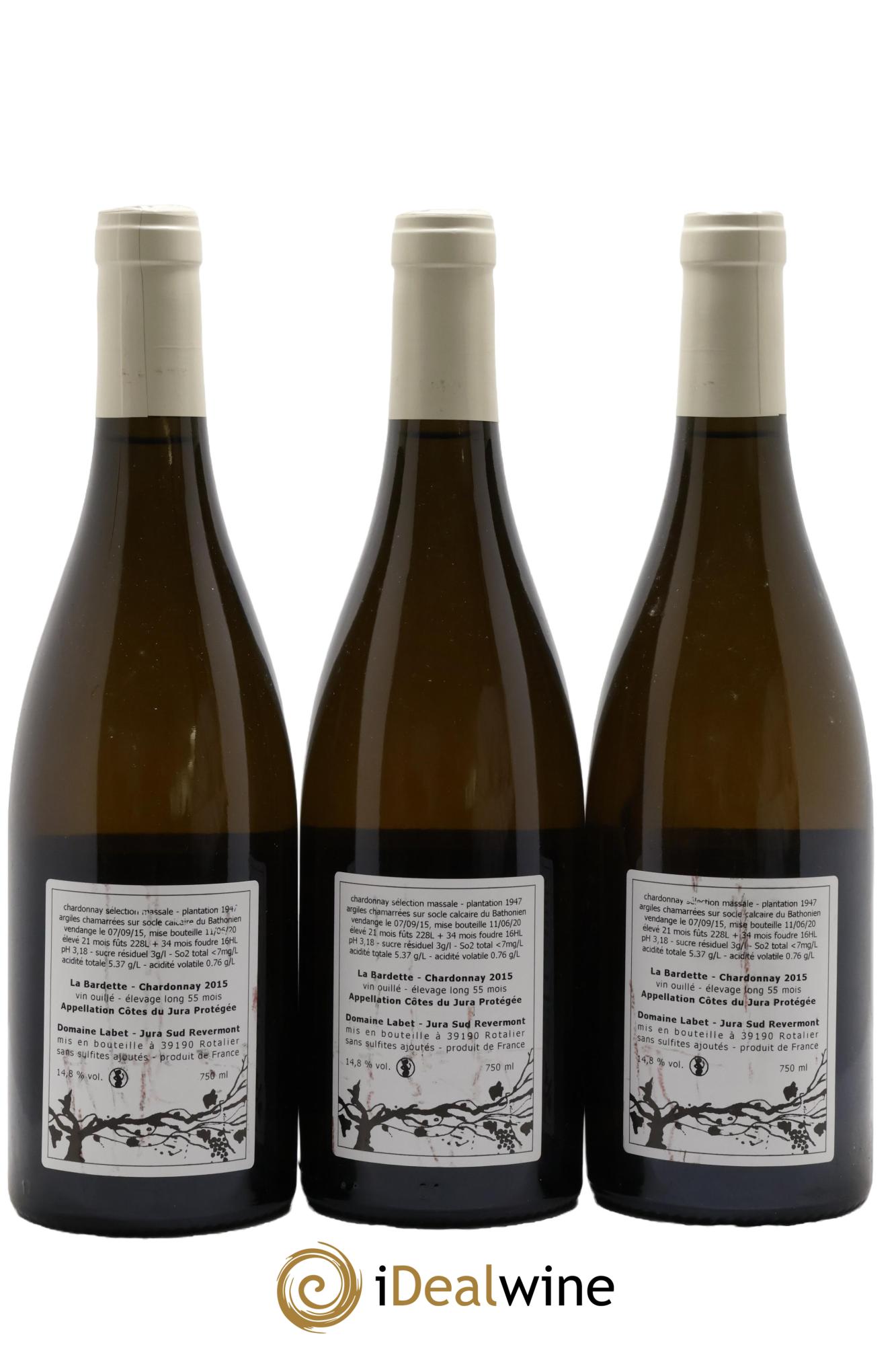 Côtes du Jura Elevage Long Chardonnay La Bardette Romain - Julien - Charline Labet 2015 - Lot de 3 bouteilles - 1