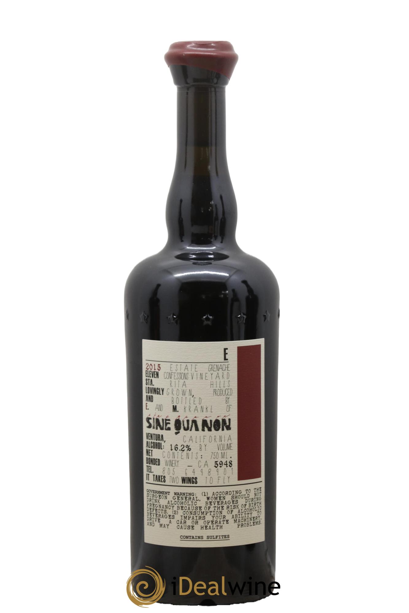 USA Sine Qua Non Eleven Confession Grenache E Manfred Krankl 2015 - Lot de 1 bouteille - 1
