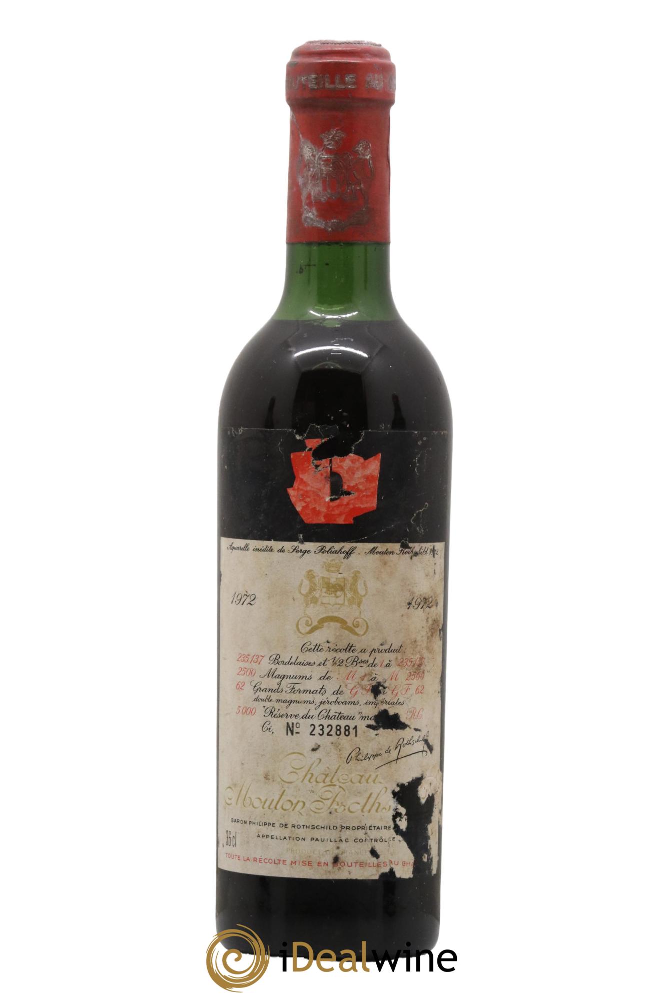 Château Mouton Rothschild 1er Grand Cru Classé 1972 - Lot de 1 demi bouteille - 0