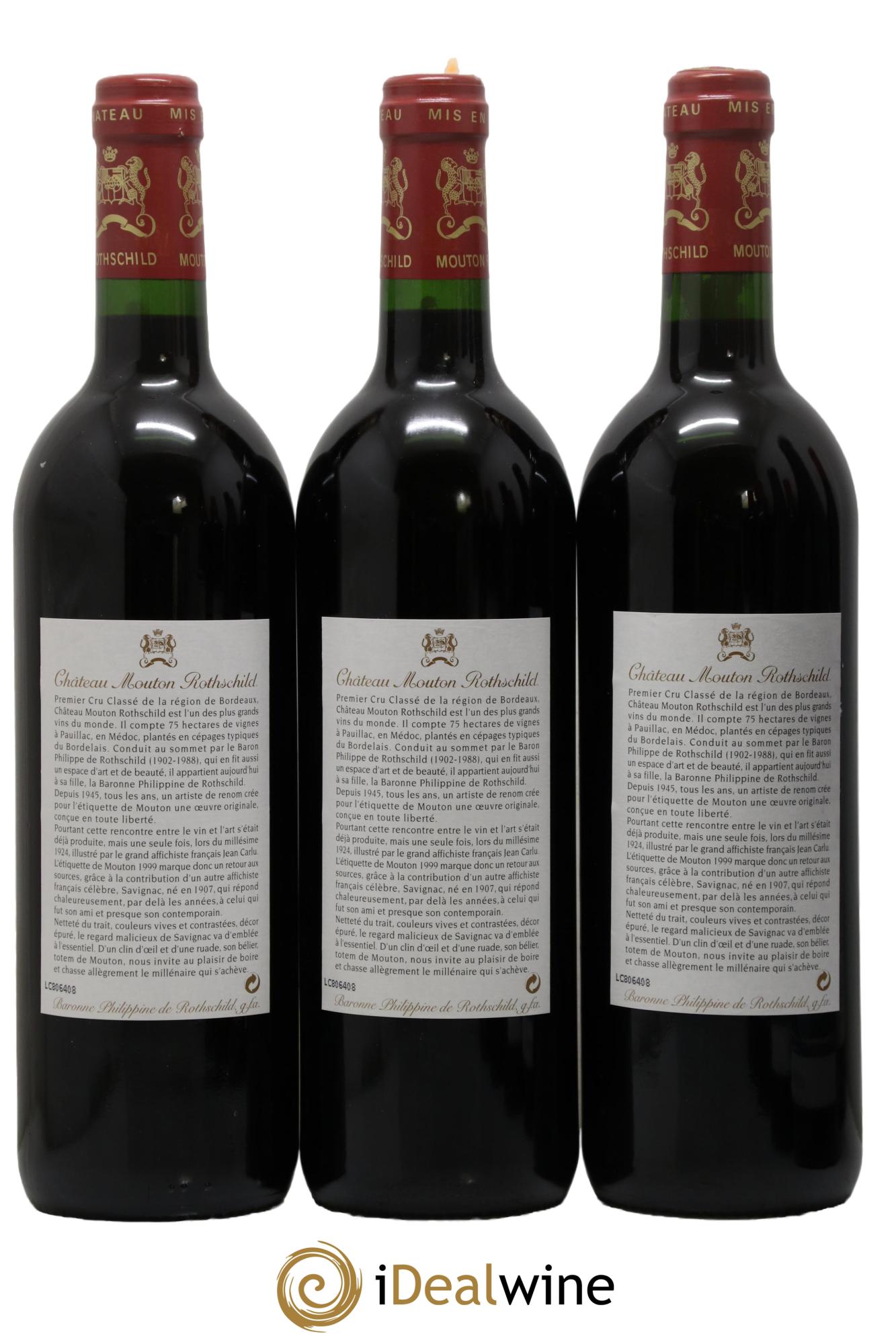 Château Mouton Rothschild 1er Grand Cru Classé 1999 - Lotto di 3 bottiglie - 1