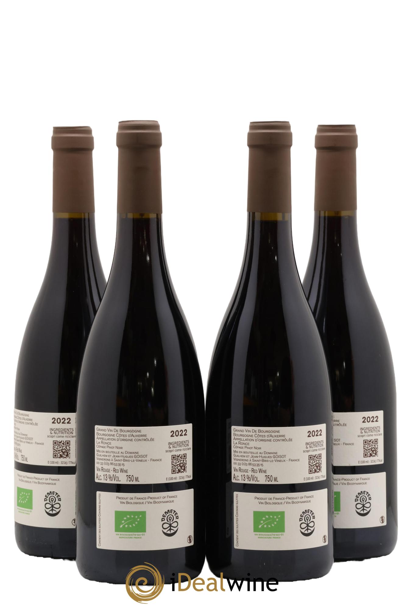 Bourgogne Côtes d'Auxerre La Ronce Goisot 2022 - Lot de 4 bouteilles - 1