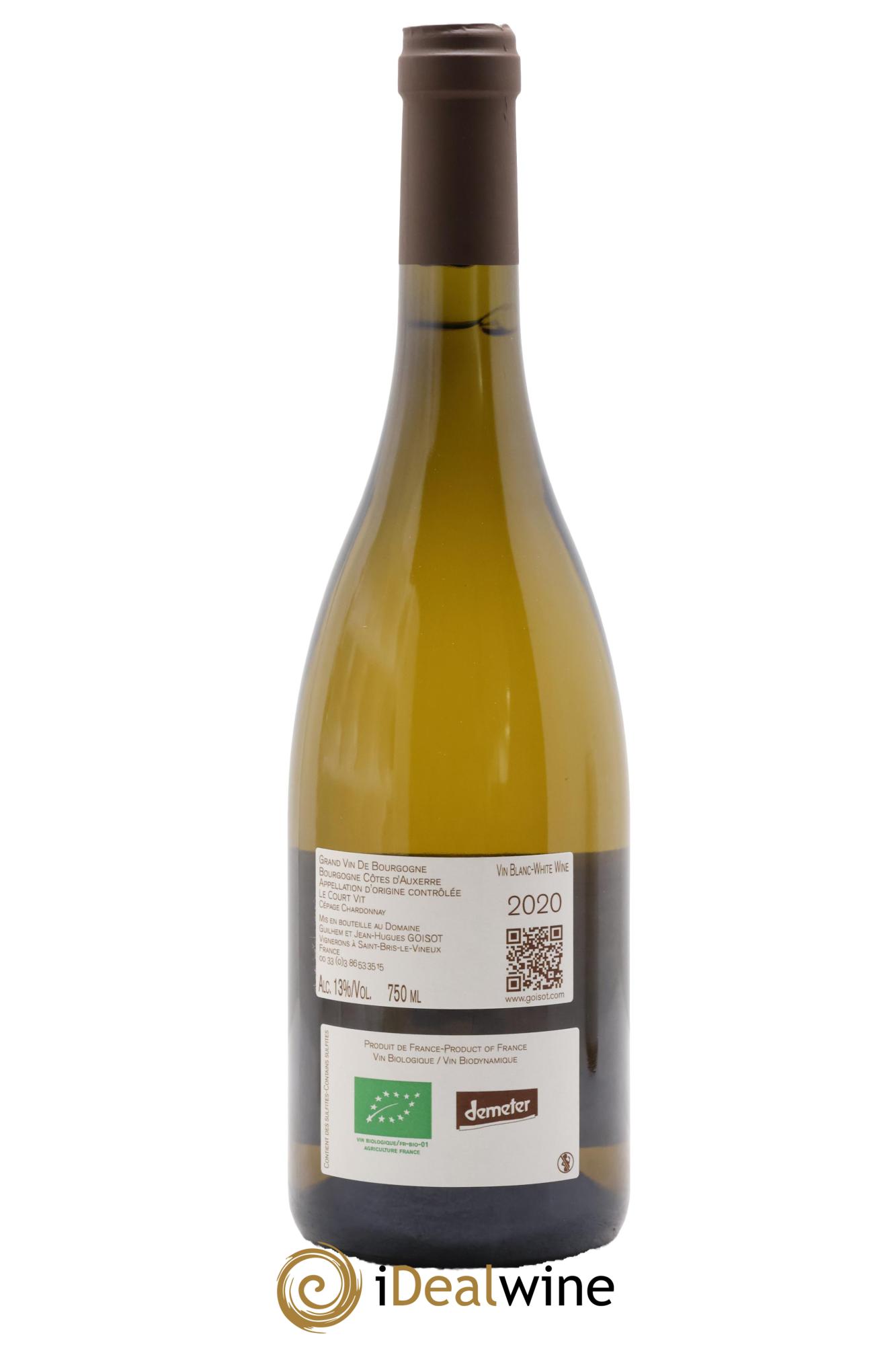 Bourgogne Côtes d'Auxerre Le Court Vit Goisot 2020 - Lot of 1 bottle - 1