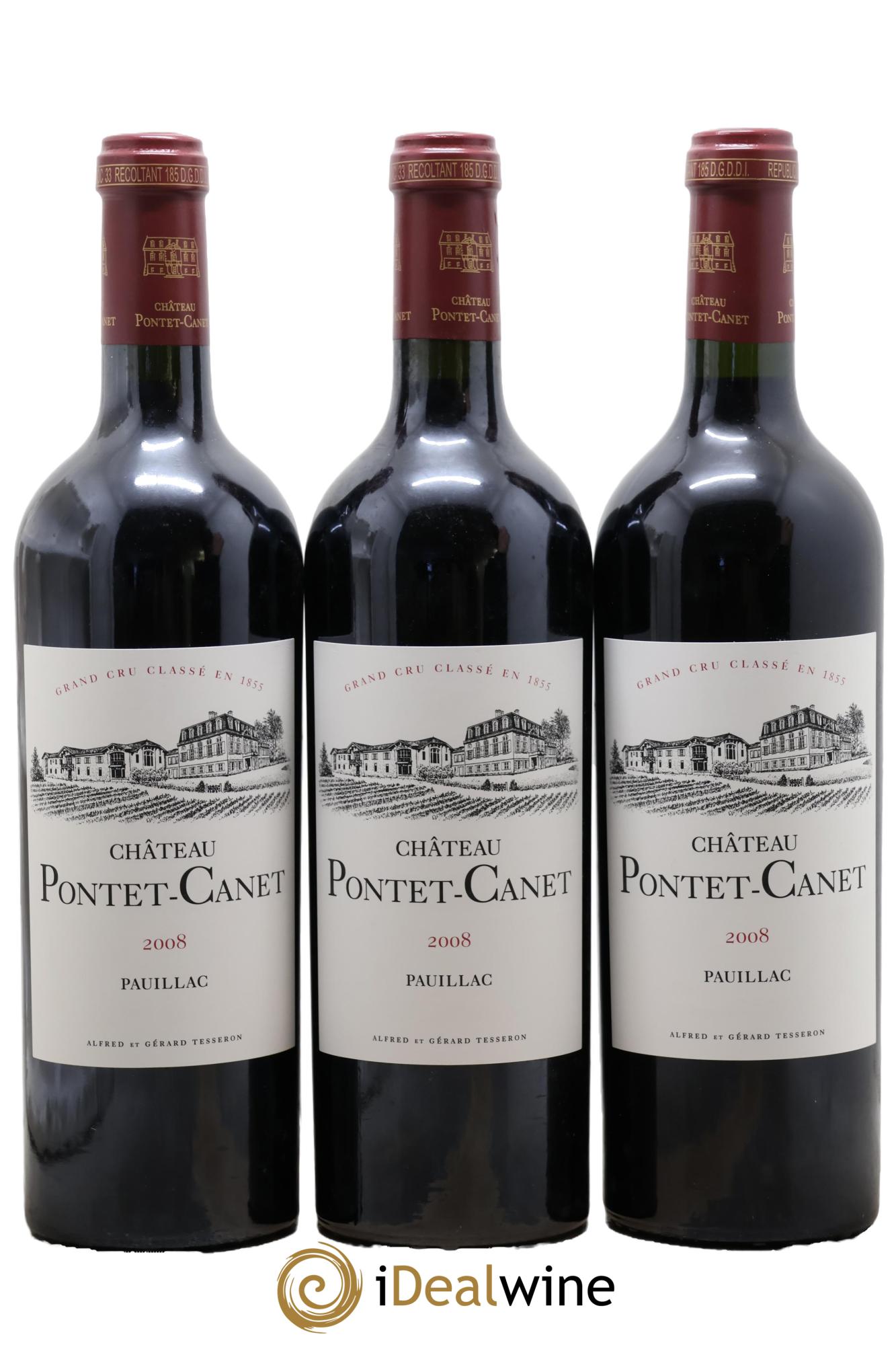 Château Pontet Canet 5ème Grand Cru Classé 2008 - Lot de 3 bouteilles - 0