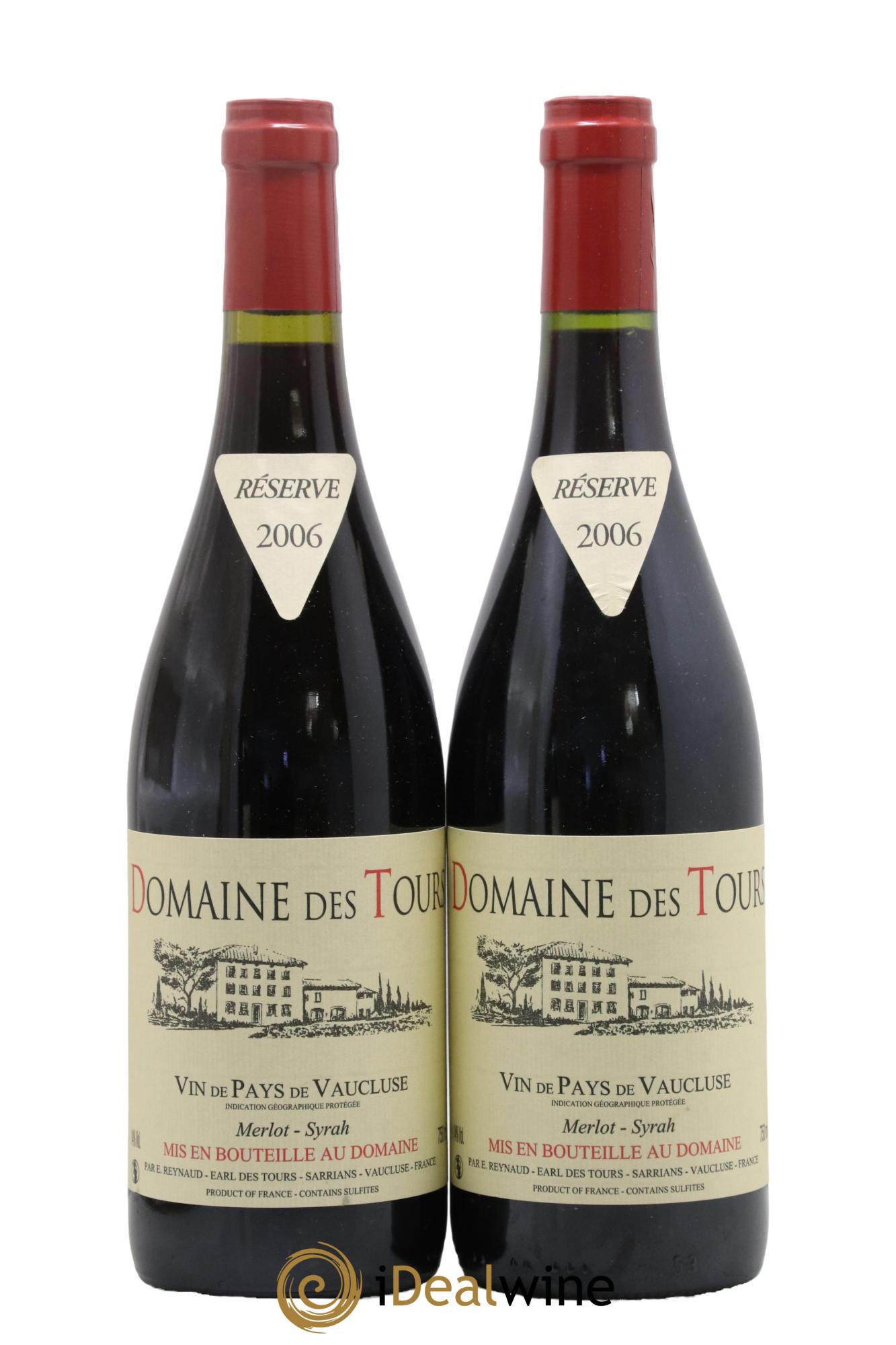 IGP Pays du Vaucluse (Vin de Pays du Vaucluse) Domaine des Tours Merlot-Syrah Emmanuel Reynaud 2006 - Lot de 2 bouteilles - 0