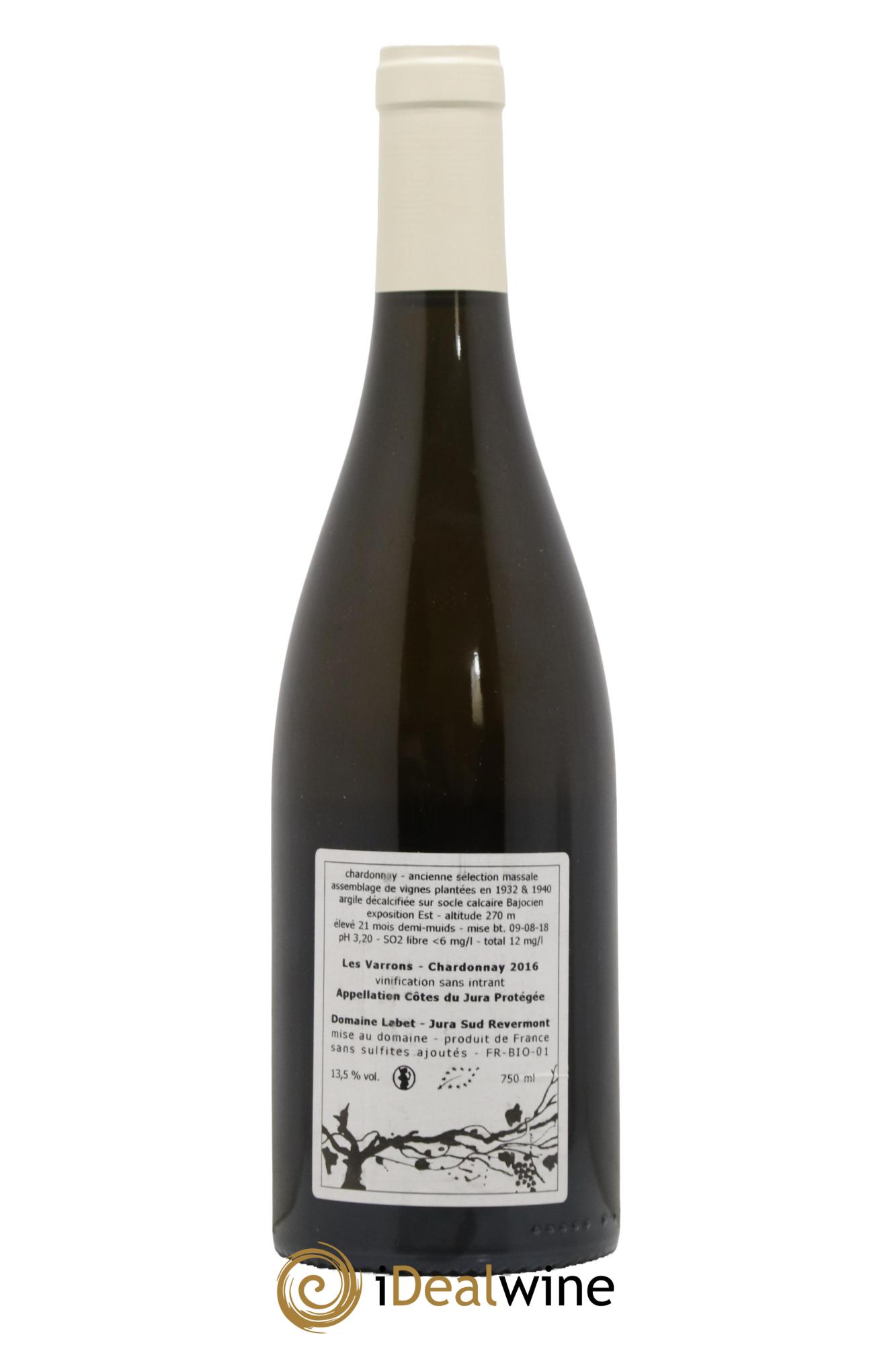 Côtes du Jura Chardonnay Les Varrons Romain - Julien - Charline Labet 2016 - Lot de 1 bouteille - 1