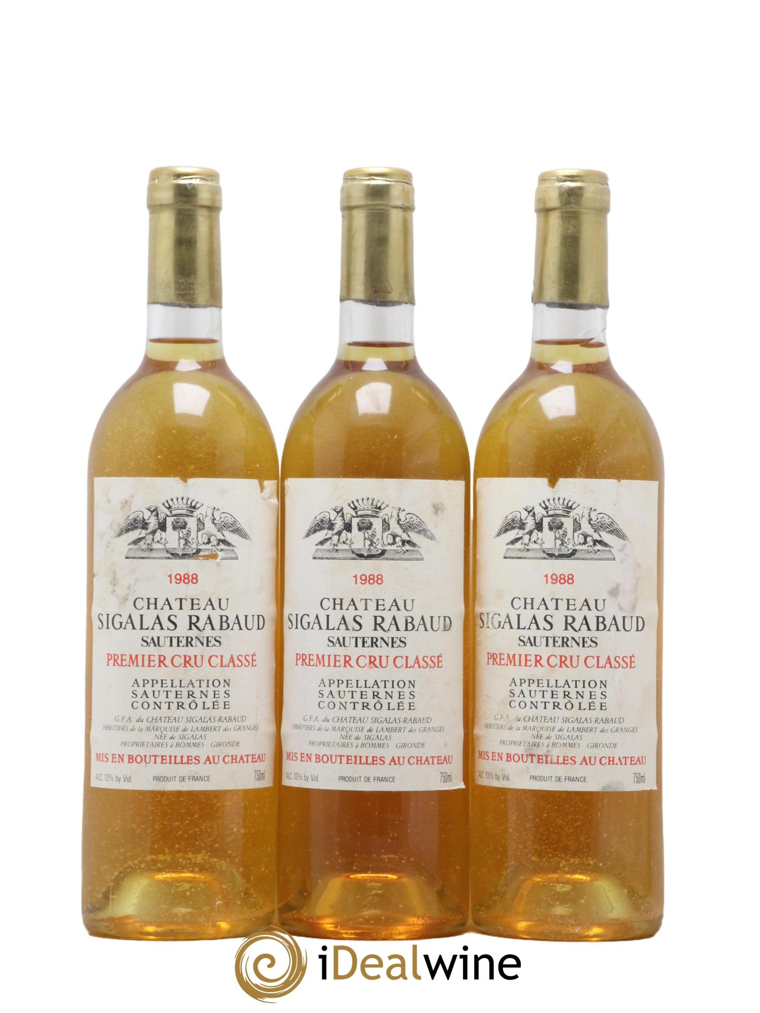 Château Sigalas Rabaud 1er Grand Cru Classé 1988 - Lotto di 3 bottiglie - 0