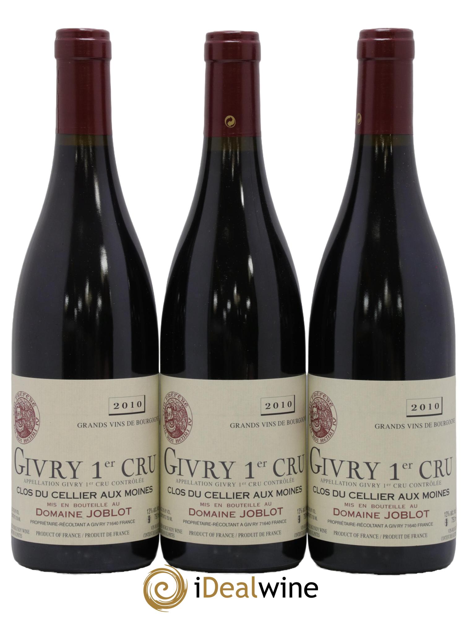Givry 1er Cru Clos du Cellier aux Moines Joblot (Domaine) 2010 - Lot de 3 bouteilles - 0