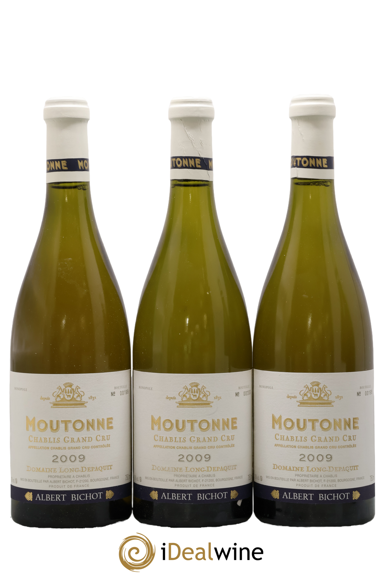 Chablis Grand Cru Moutonne Long Depaquit - Albert Bichot (Domaine) 2009 - Lot of 3 bottles - 0