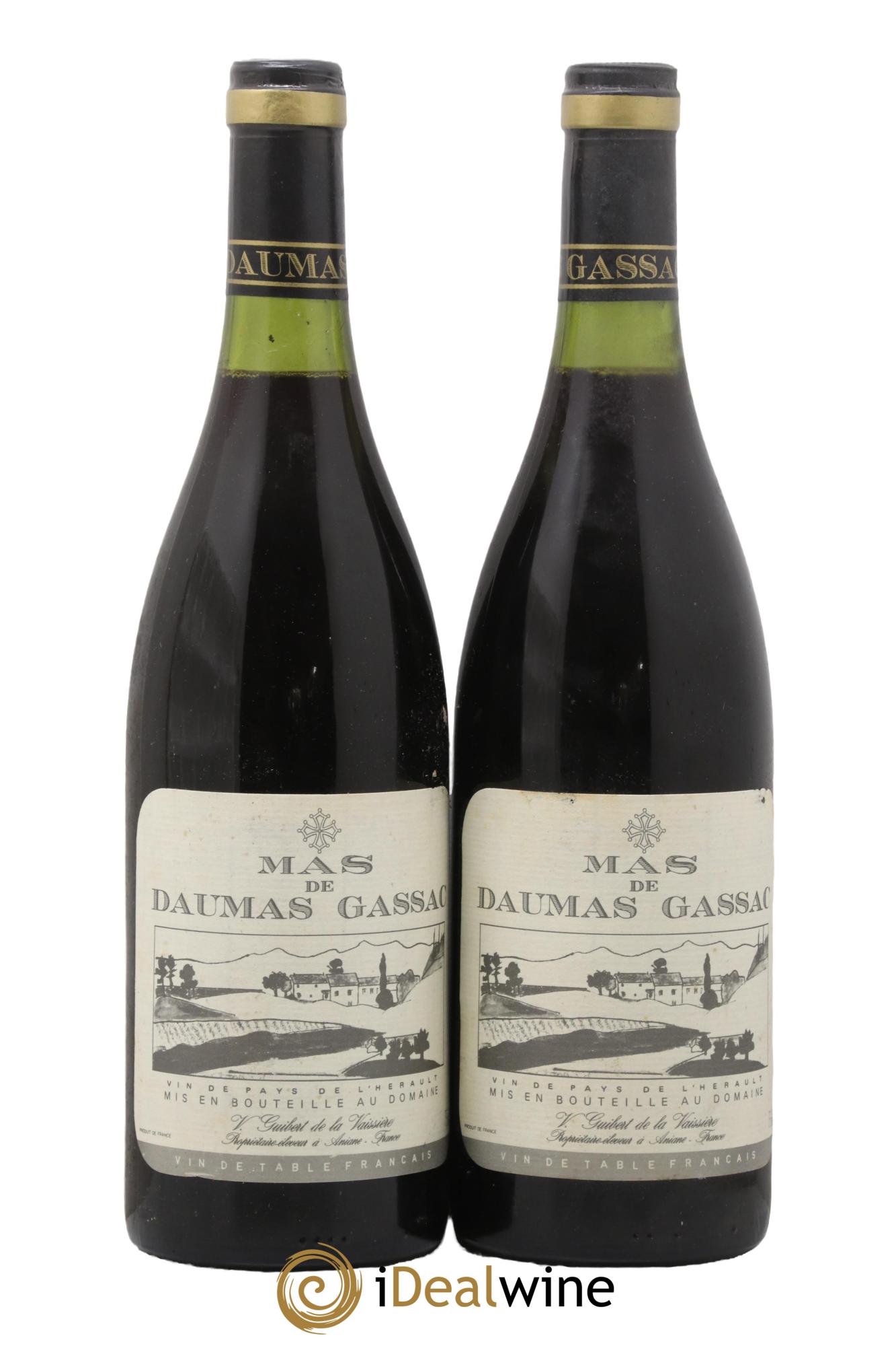 IGP St Guilhem-le-Désert - Cité d'Aniane Mas Daumas Gassac Famille Guibert de La Vaissière 1986 - Lot de 2 bouteilles - 0