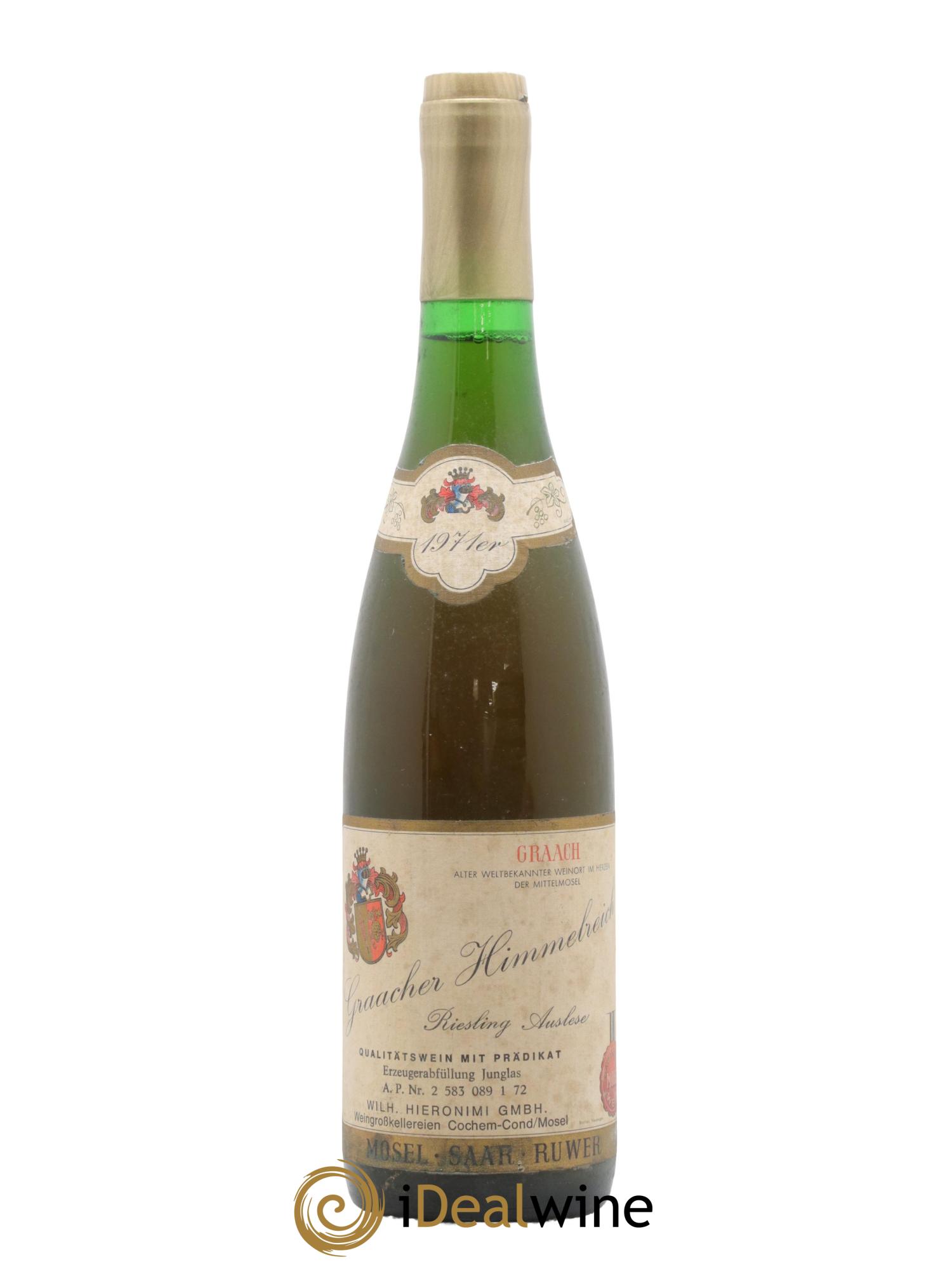 Allemagne Riesling Auslese Graacher Himmelreich Wilh hieronimi 1971 - Lot de 1 bouteille - 0