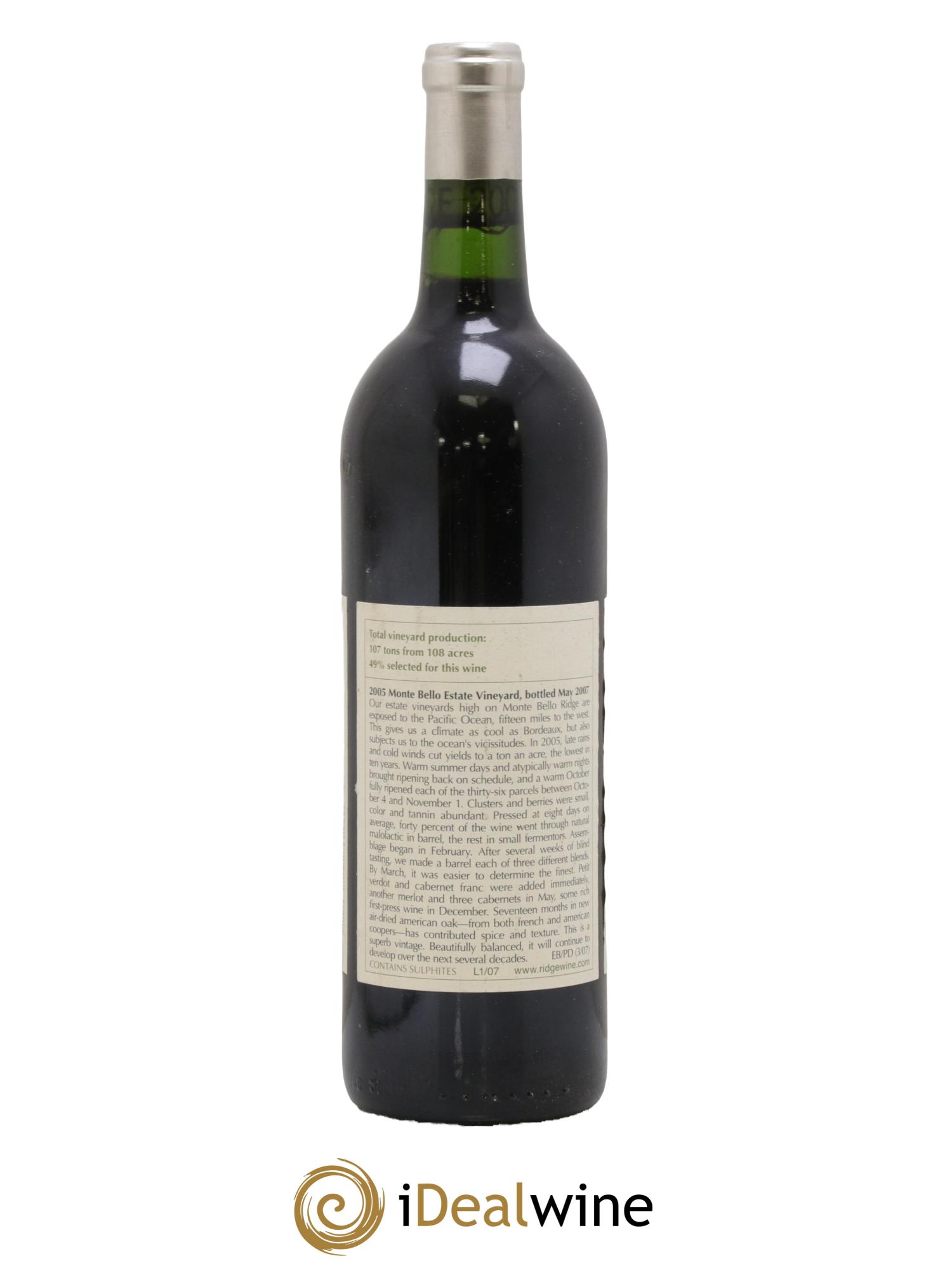 Santa Cruz Mountains Monte Bello Ridge Vineyards 2005 - Lot of 1 bottle - 1