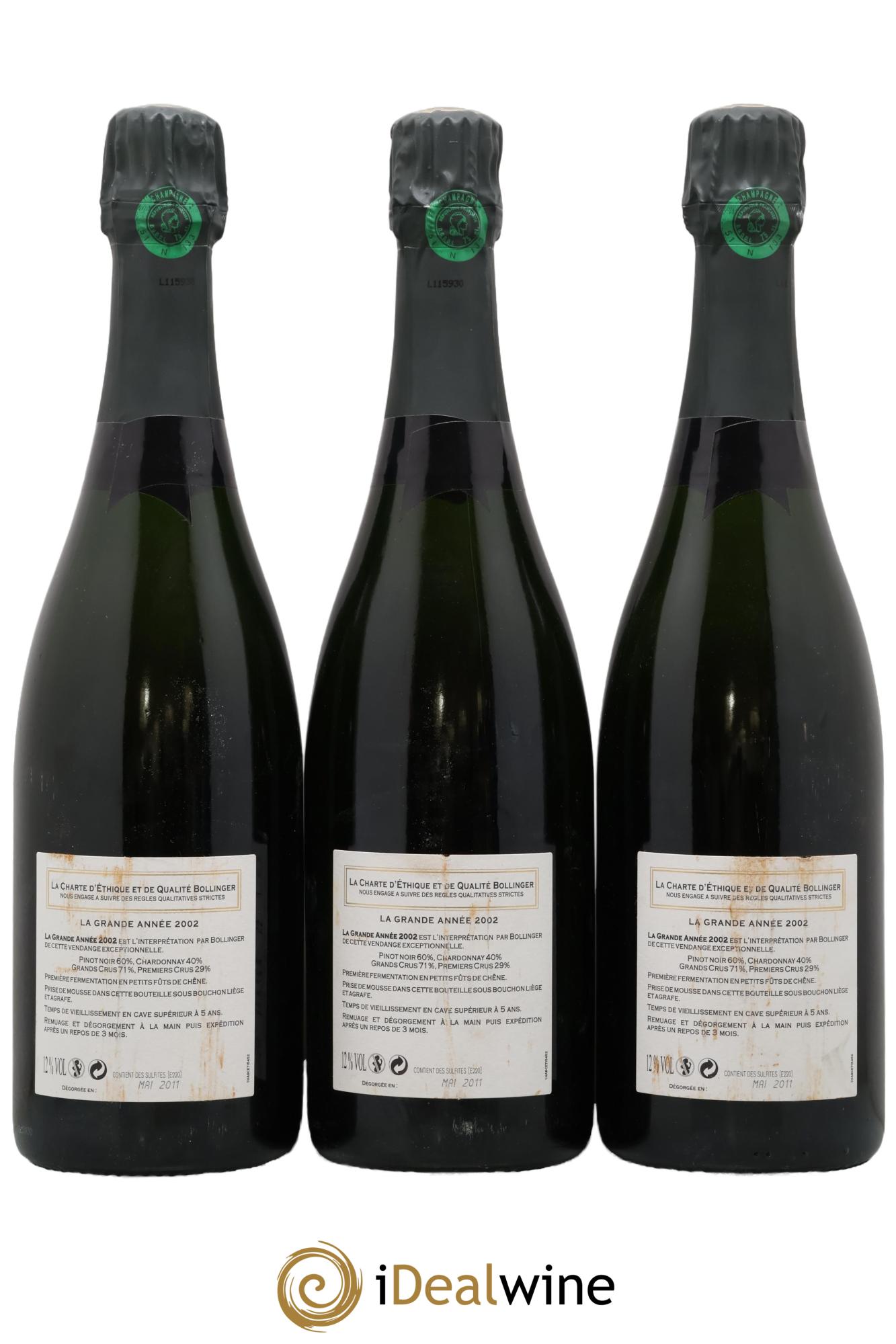 La Grande Année Brut Bollinger 2002 - Lot de 3 bouteilles - 1
