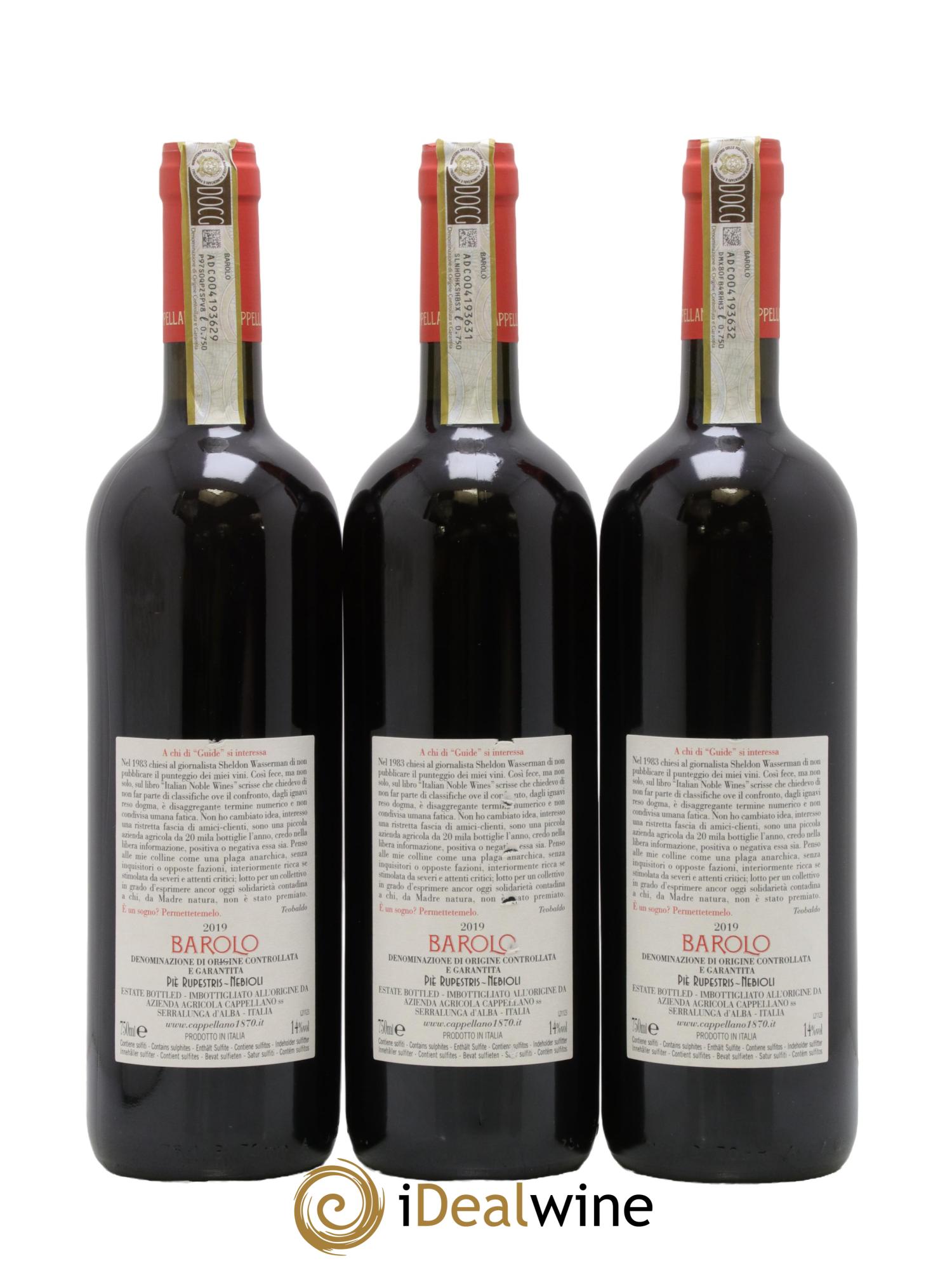 Barolo DOCG Pie Rupestris Cappellano 2019 - Lot de 3 bouteilles - 1