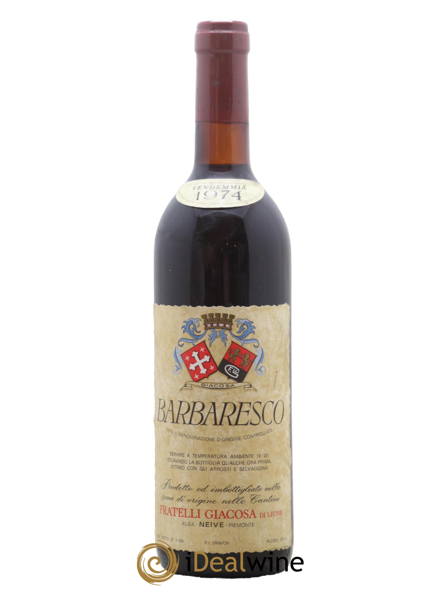 Barbaresco DOCG Fratelli Giacosa 1974 - Lot de 1 bouteille - 0