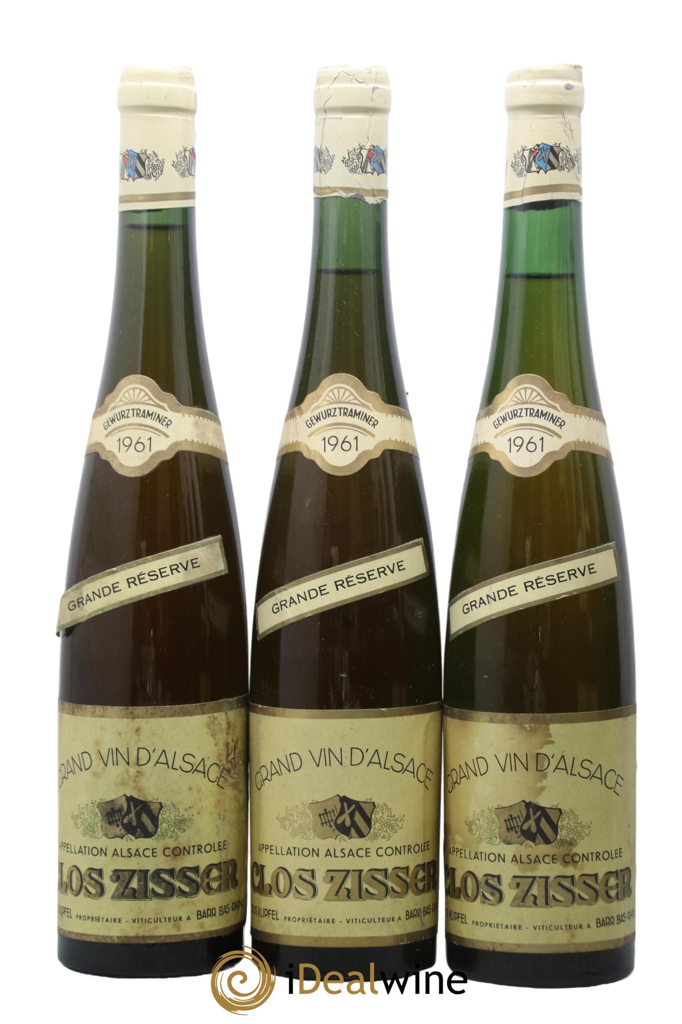 Alsace Gewurztraminer Grande Réserve Clos Zisser Louis Klipfel 1961 - Posten von 3 Flaschen - 0
