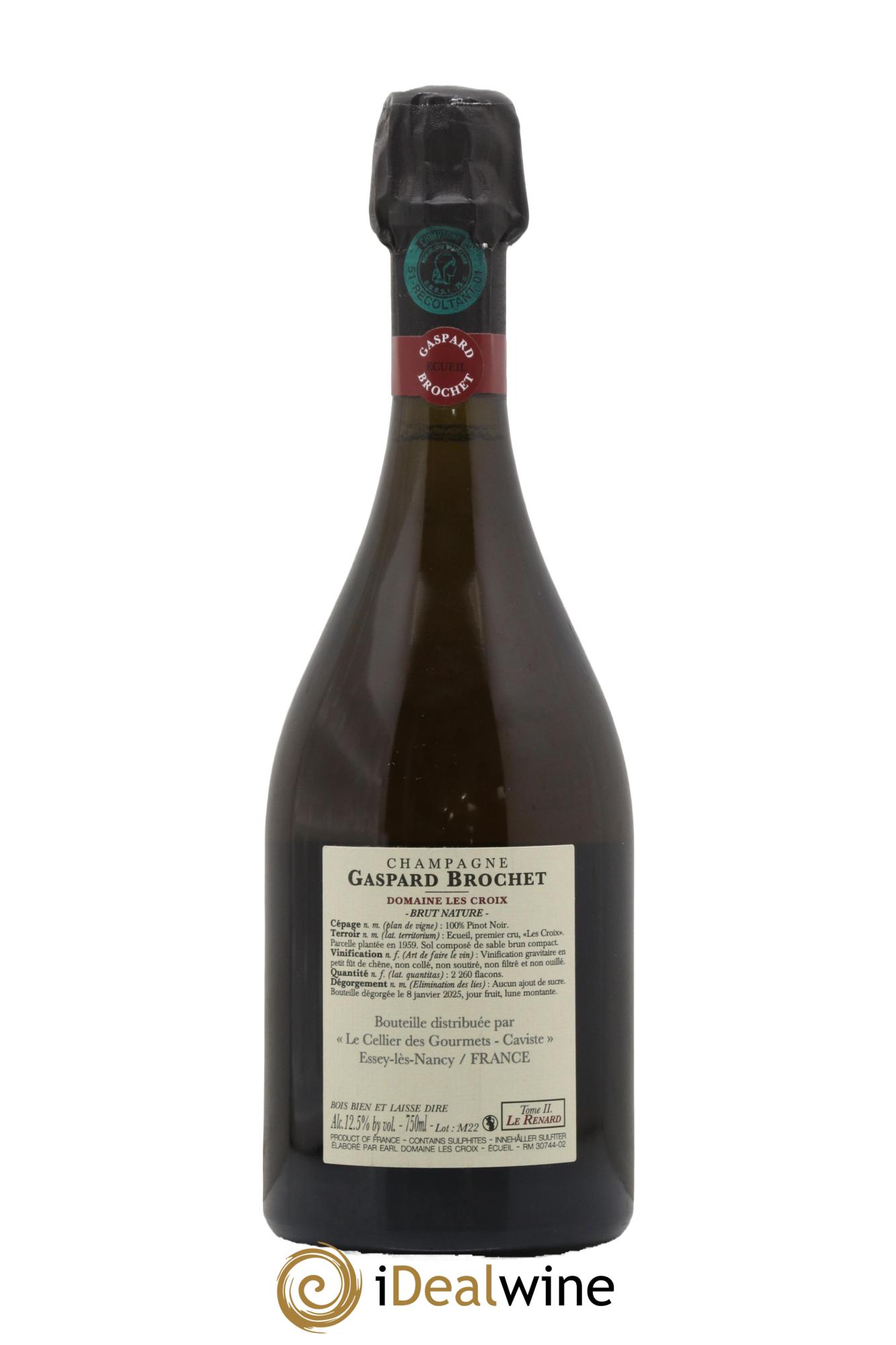 Champagne Brut Nature Le Renard Pinot Noir Tome II Gaspard Brochet - Lot de 1 bouteille - 1