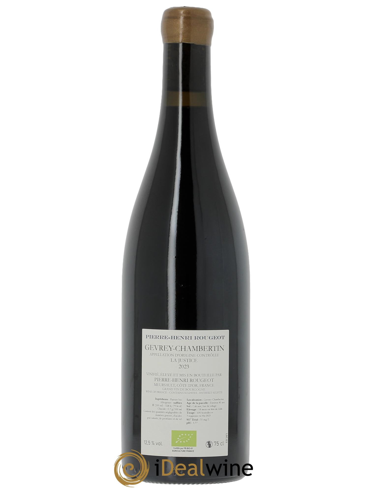 Gevrey-Chambertin "La Justice" Pierre Henri Rougeot 2023 - Lot de 1 bouteille - 1