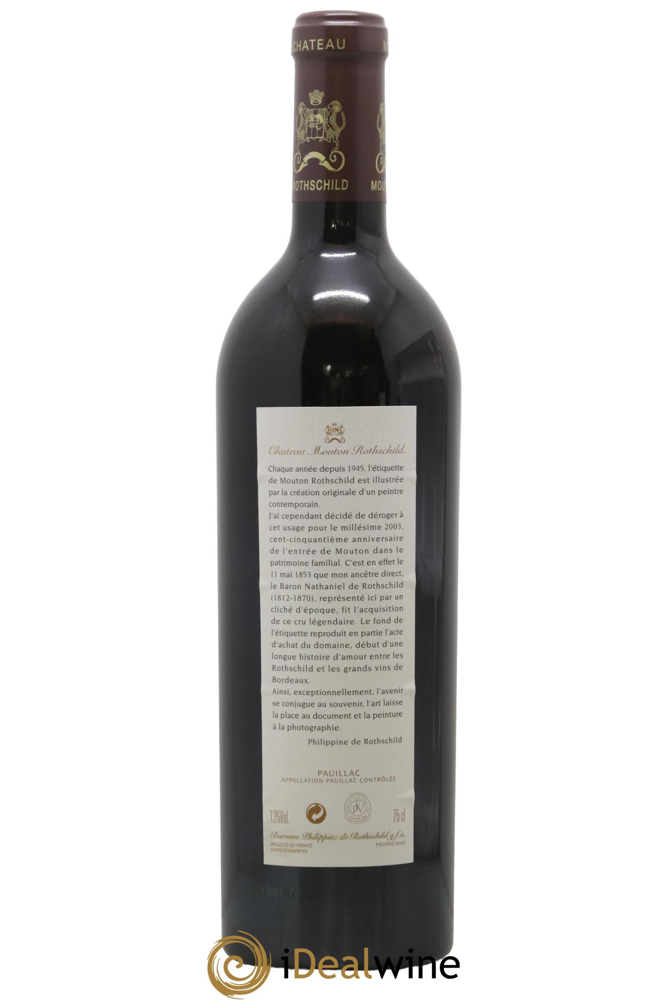 Château Mouton Rothschild 1er Grand Cru Classé 2003 - Lot de 1 bouteille - 1