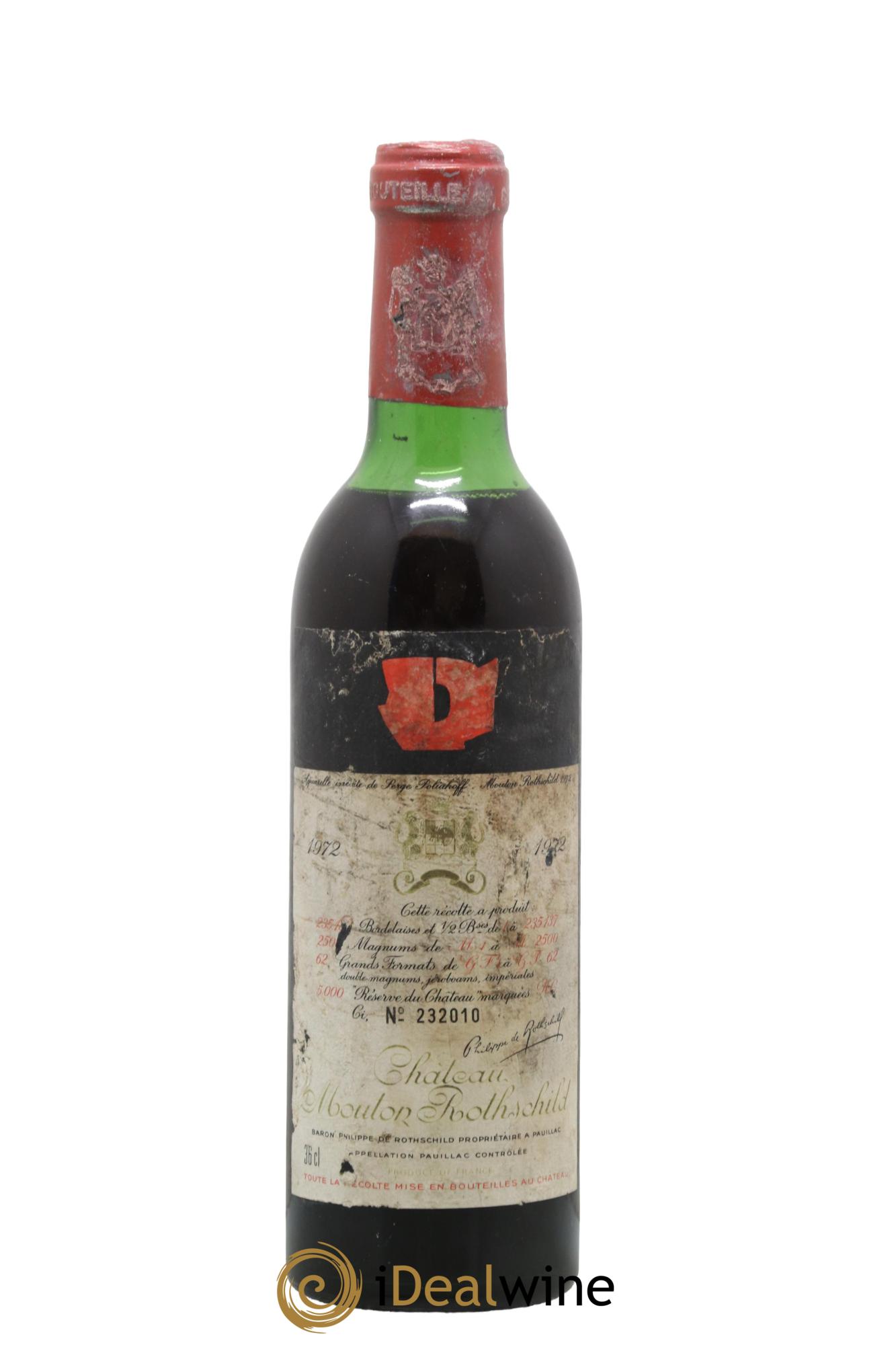 Château Mouton Rothschild 1er Grand Cru Classé 1972 - Lot de 1 demi bouteille - 0