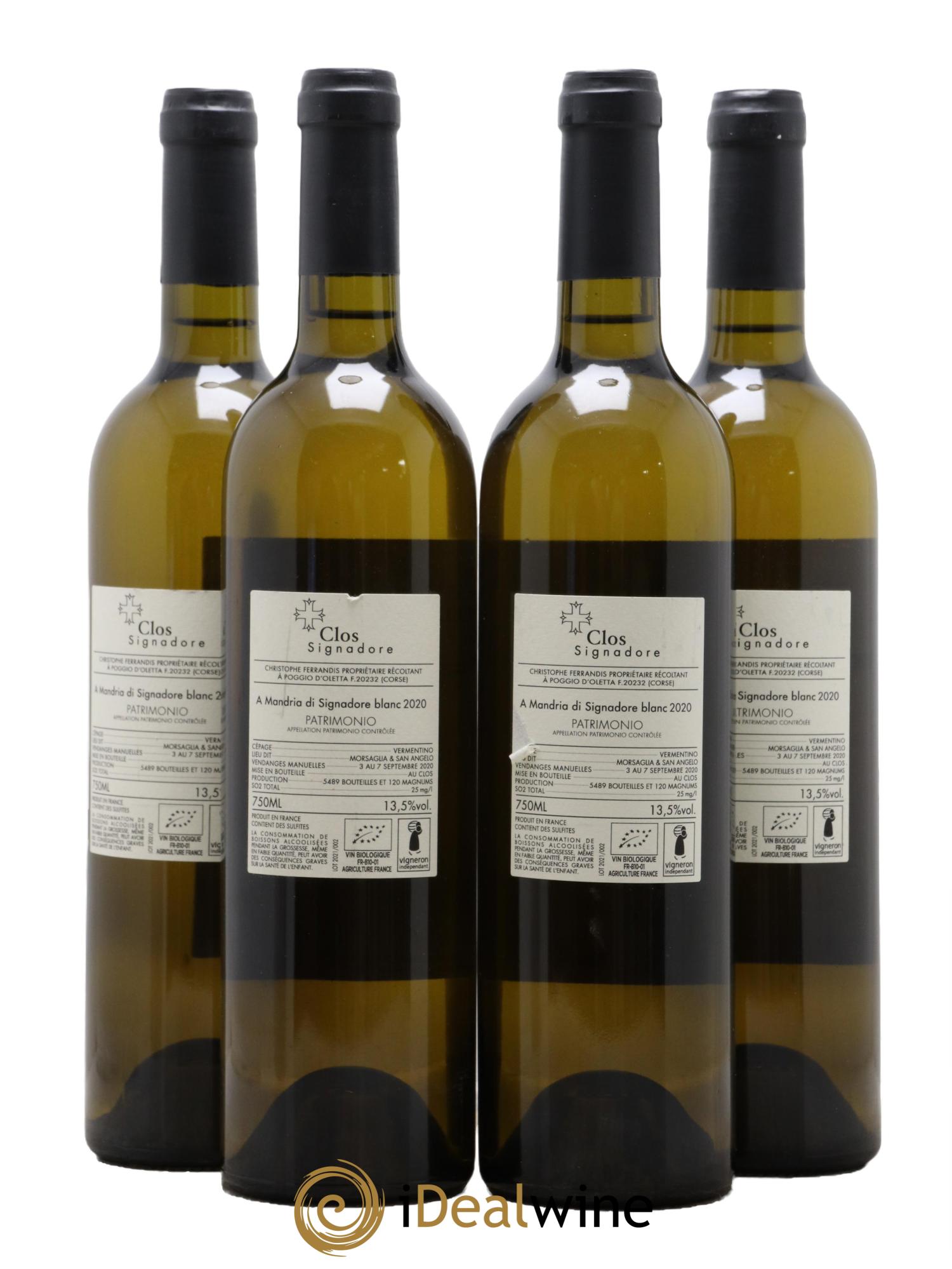 Patrimonio Clos Signadore  A Mandria Christophe Ferrandis 2020 - Lot of 4 bottles - 1