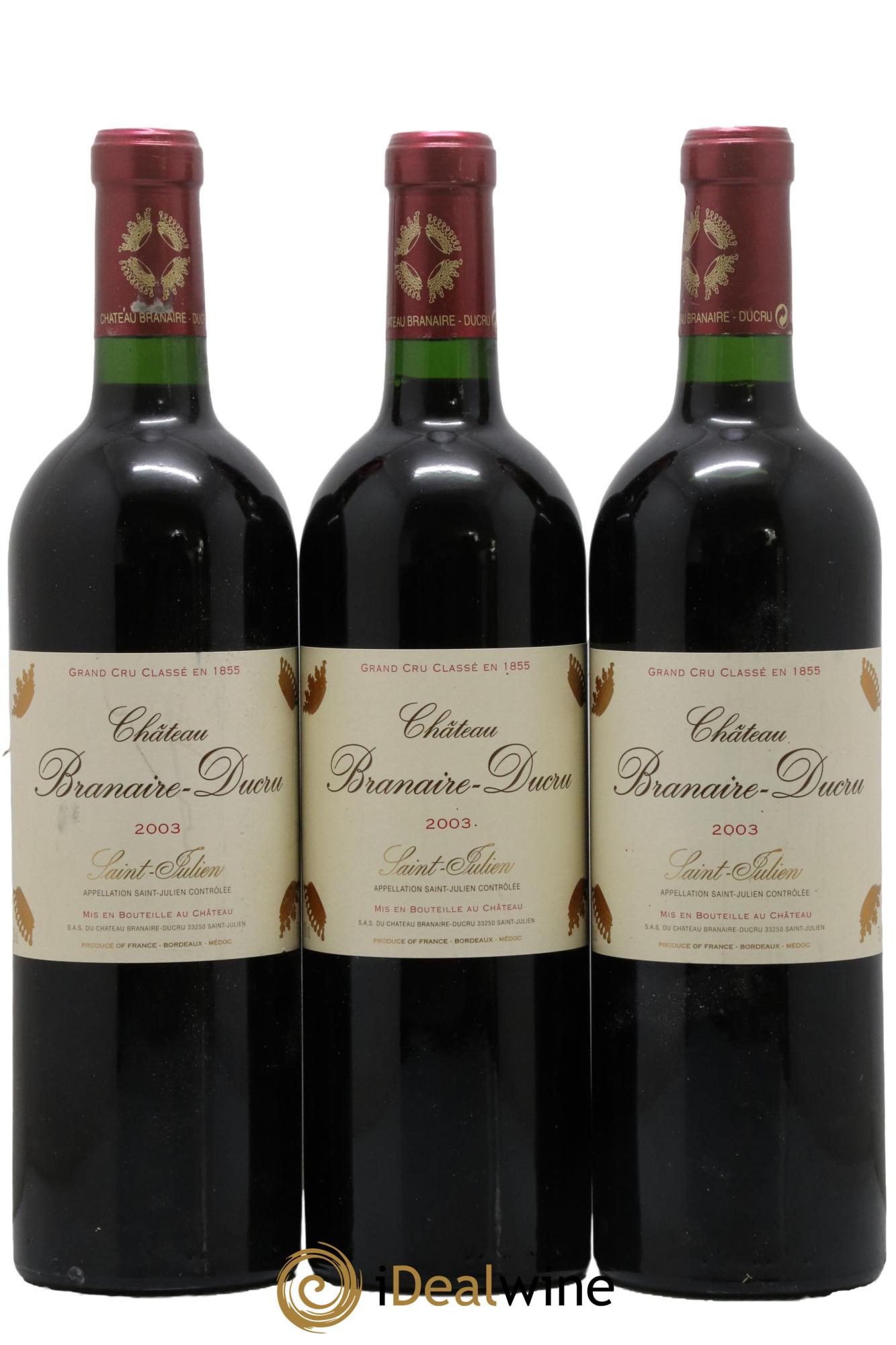 Château Branaire Ducru 4ème Grand Cru Classé 2003 - Lot de 3 bouteilles - 0