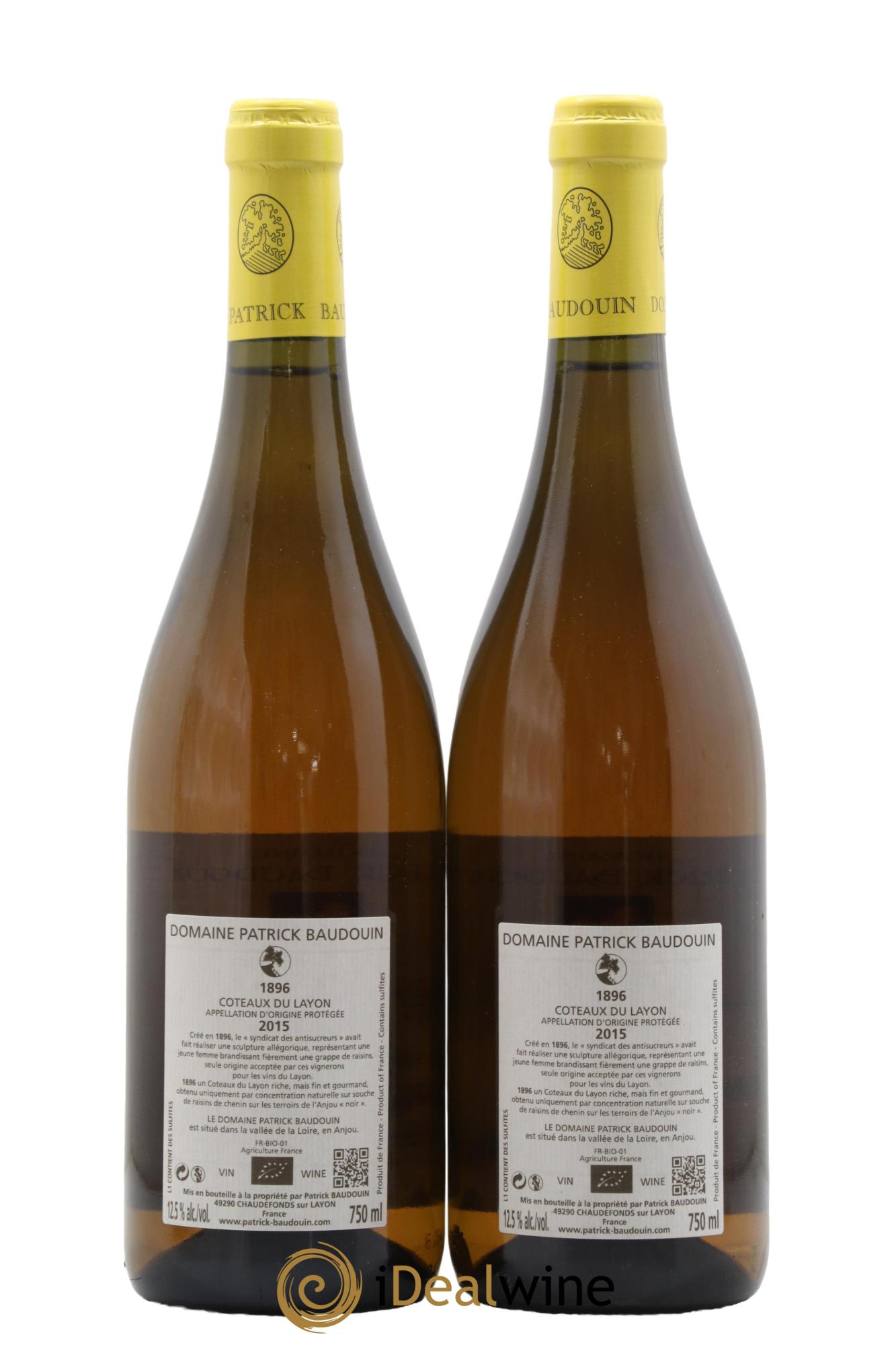 Coteaux du Layon Cuvée 1896 Domaine Patrick Baudoin 2015 - Lot of 2 bottles - 1