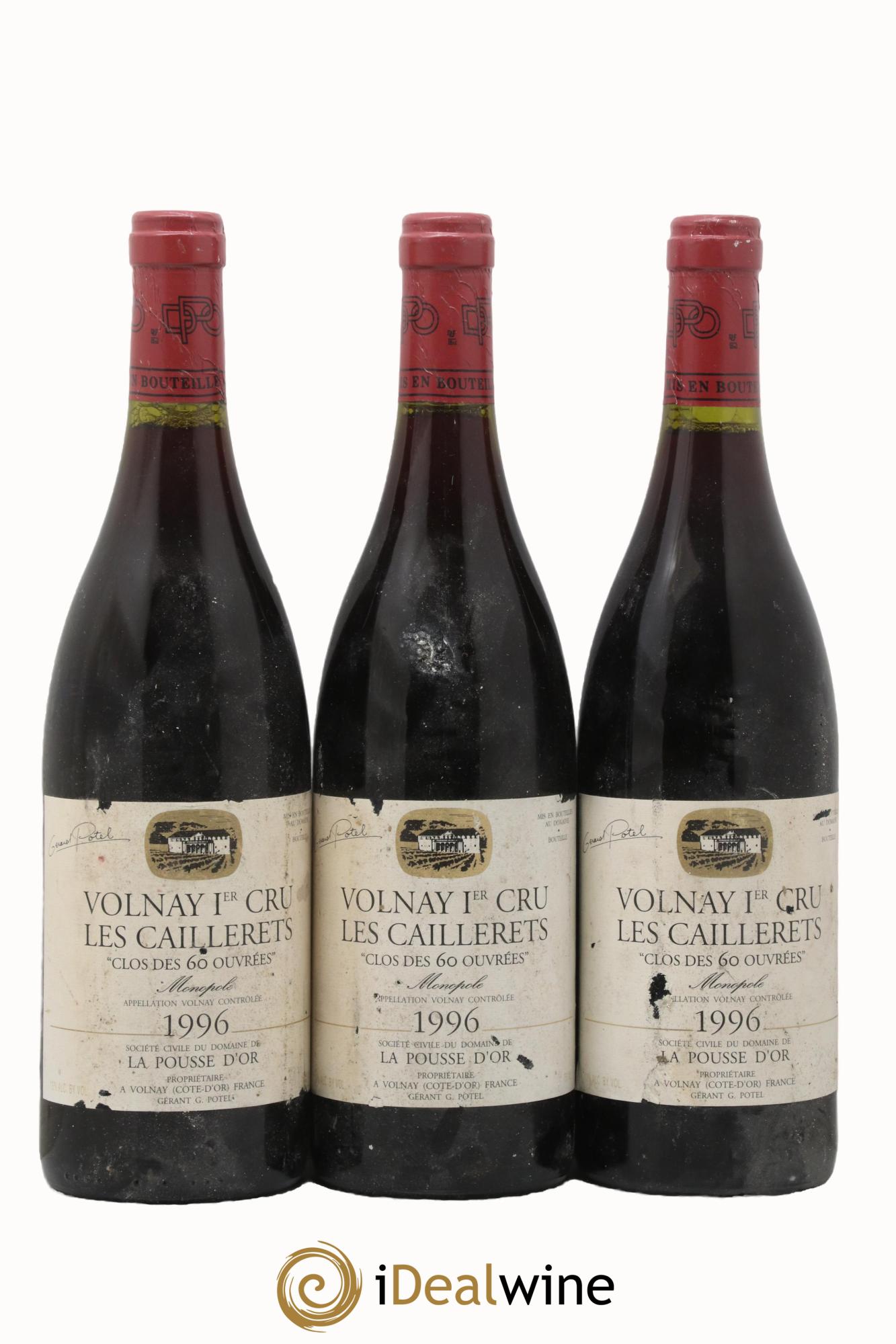 Volnay 1er Cru Clos des 60 ouvrées La Pousse d'Or (Domaine de) Provenance de la cave des enfants de Gérard Potel 1996 - Lot de 3 bouteilles - 0