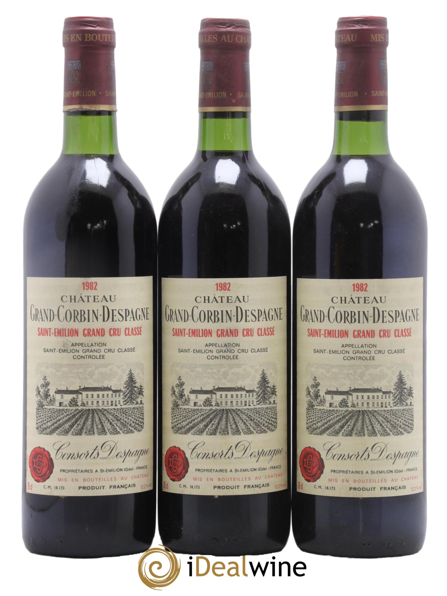 Château Grand Corbin Despagne Grand Cru Classé 1982 - Lot de 3 bouteilles - 0