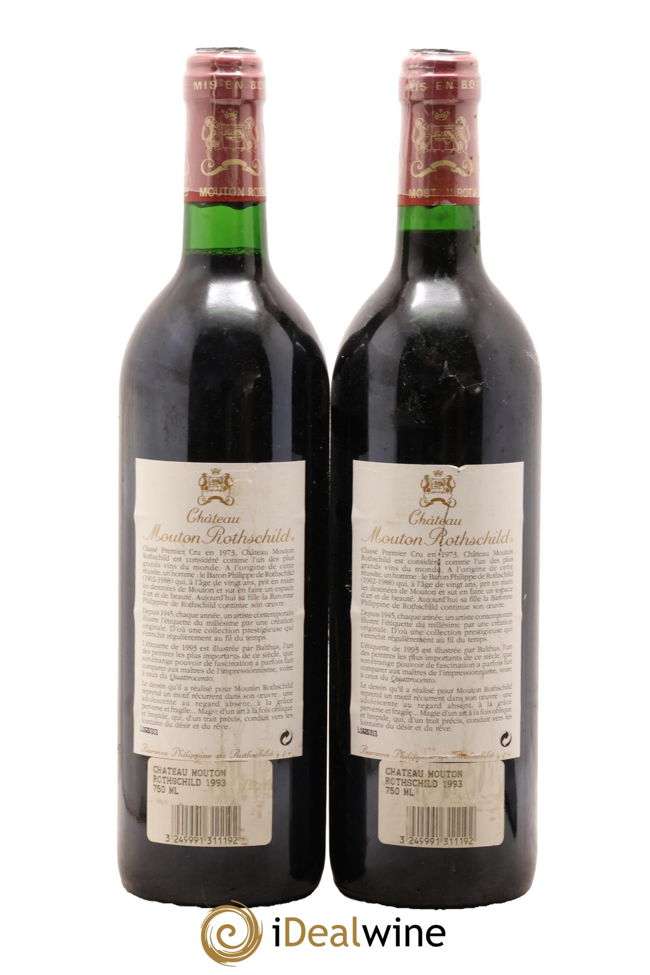 Château Mouton Rothschild 1er Grand Cru Classé 1993 - Lot de 2 bouteilles - 1