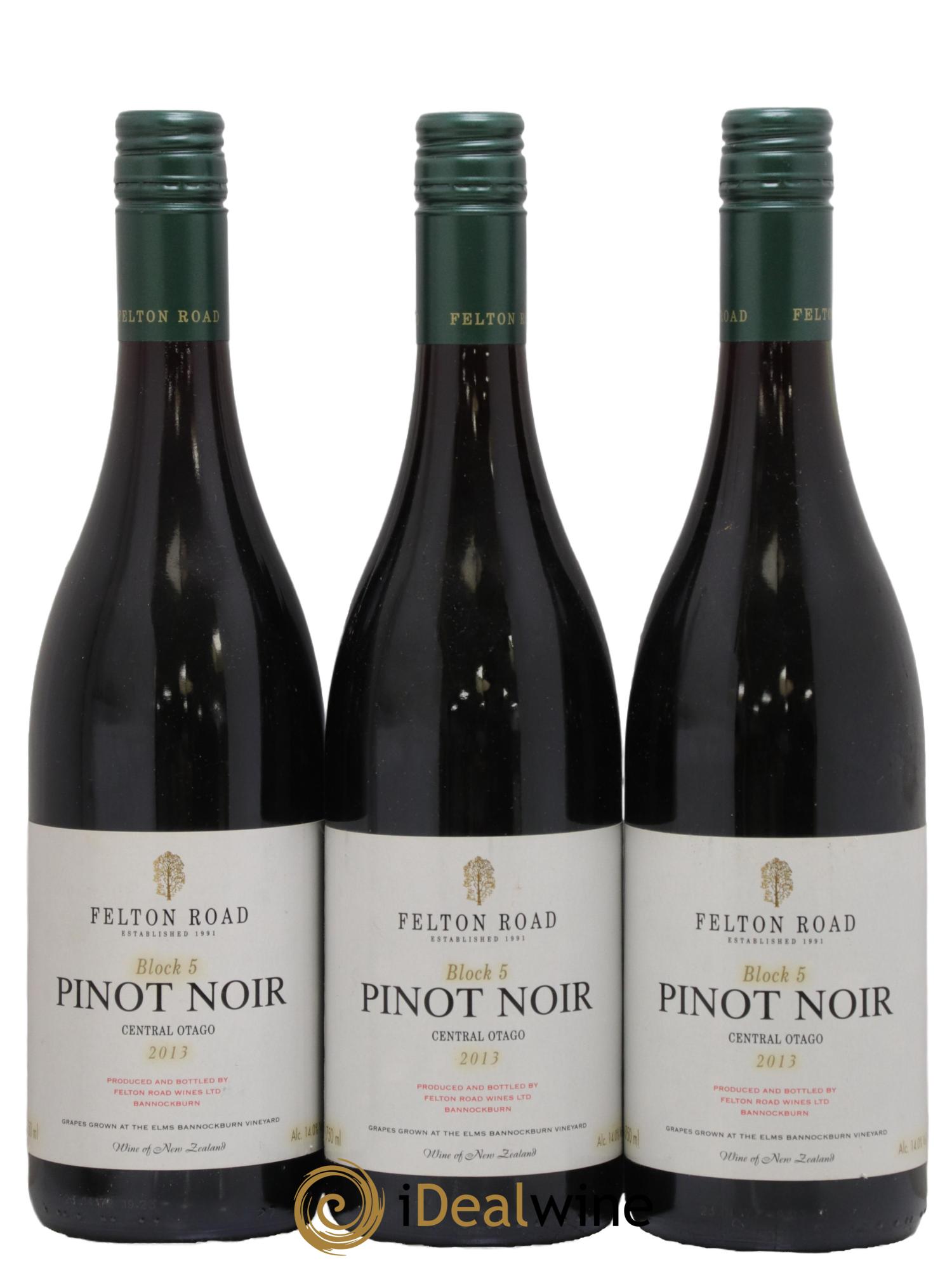 Central Otago Felton Road Block 5 Pinot Noir 2013 - Lot of 3 bottles - 0