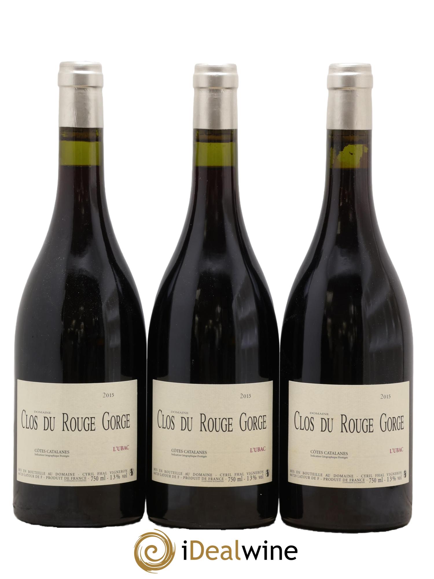 IGP Côtes Catalanes Clos du Rouge Gorge L'Ubac Cyril Fhal 2015 - Lot of 3 bottles - 0