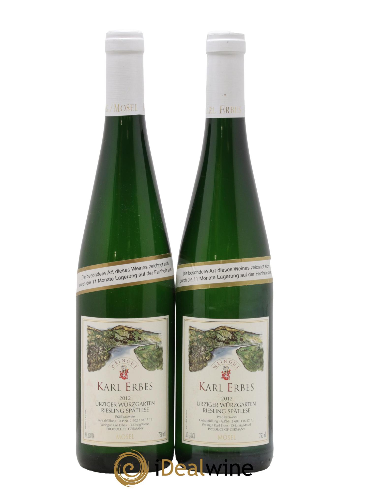 Allemagne Mosel-Saar Ürziger Würzgarten Riesling Spätlese Karl Erbes 2012 - Lot de 2 bouteilles - 0