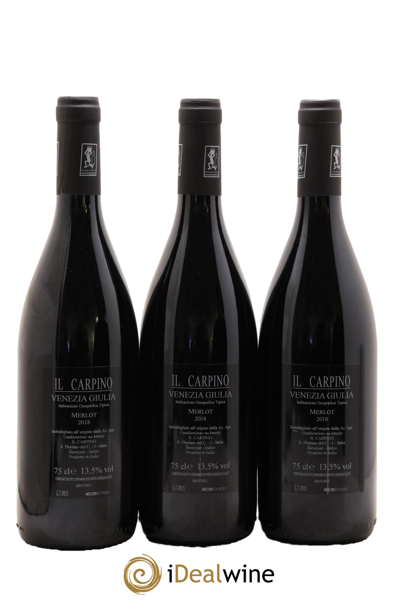Italie Venezia Giulia IGT Merlot Il Carpino 2018 - Lot de 3 bouteilles - 1