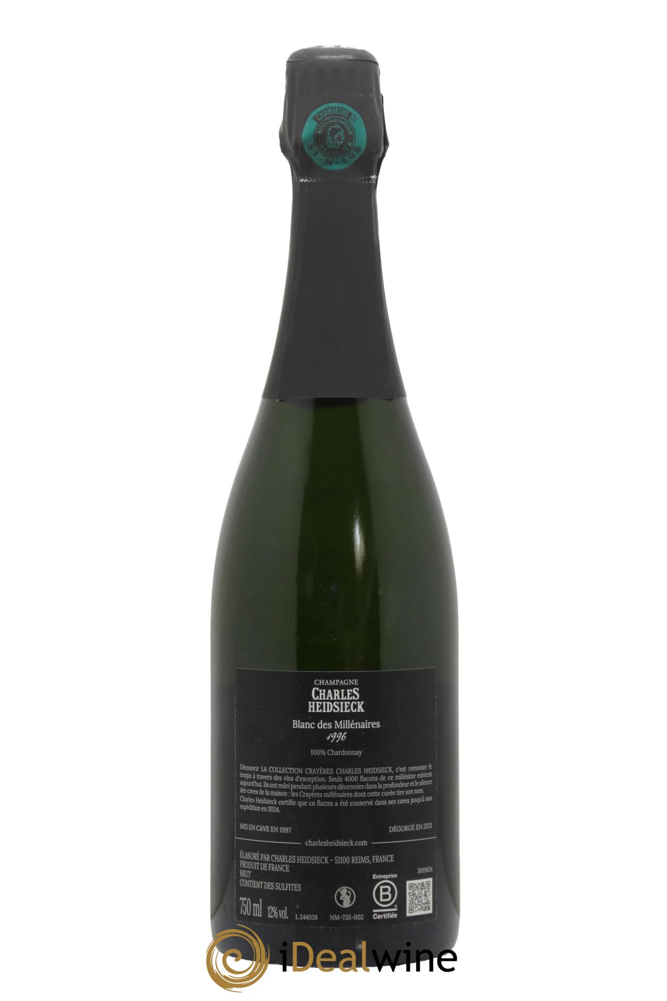 Blanc de Blancs Blanc des Millénaires Brut Charles Heidsieck 1996 - Lot de 1 bouteille - 1