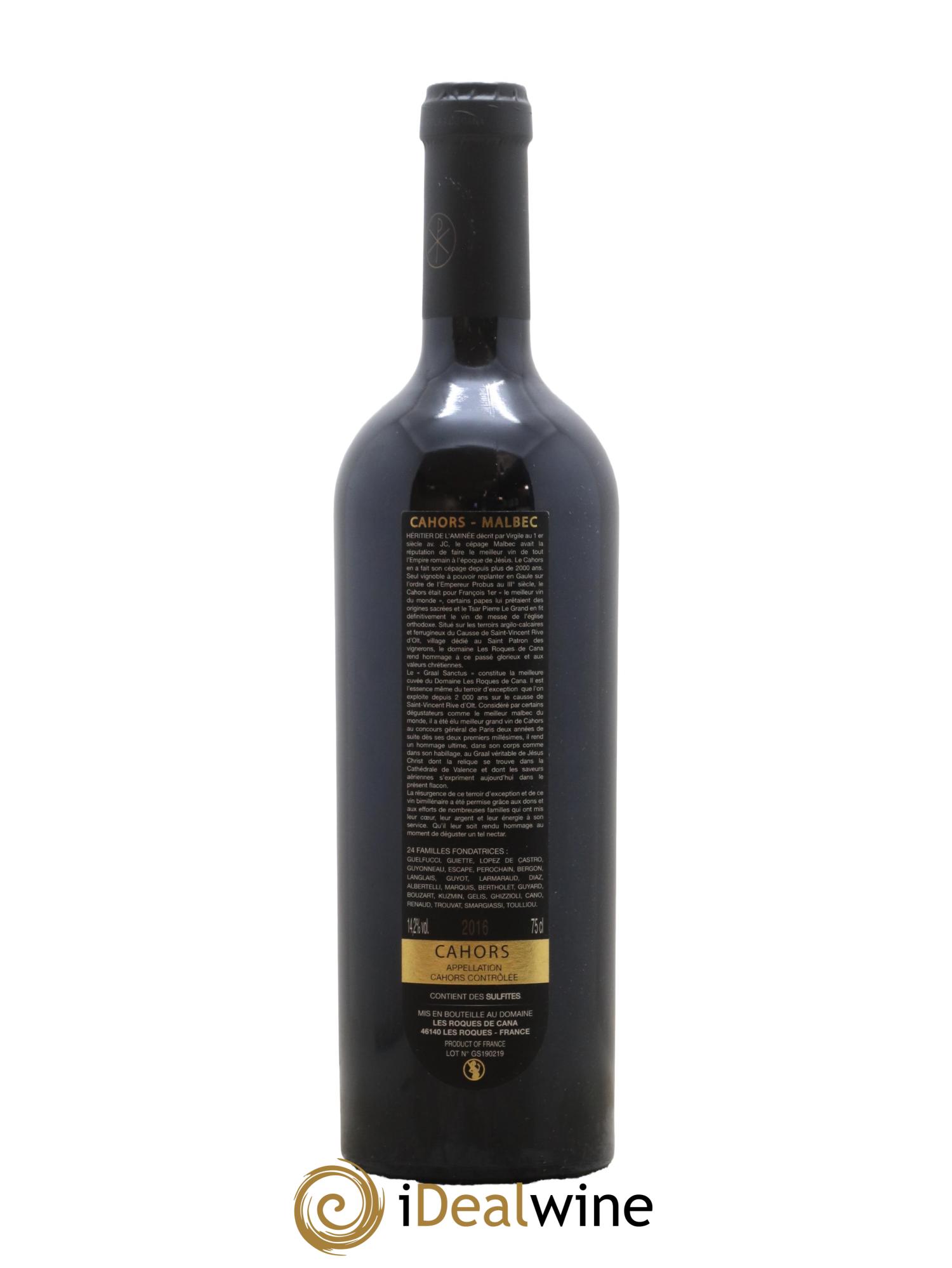 Cahors Les Roques de Cana Graal Sanctus 2016 - Lot de 1 bouteille - 1