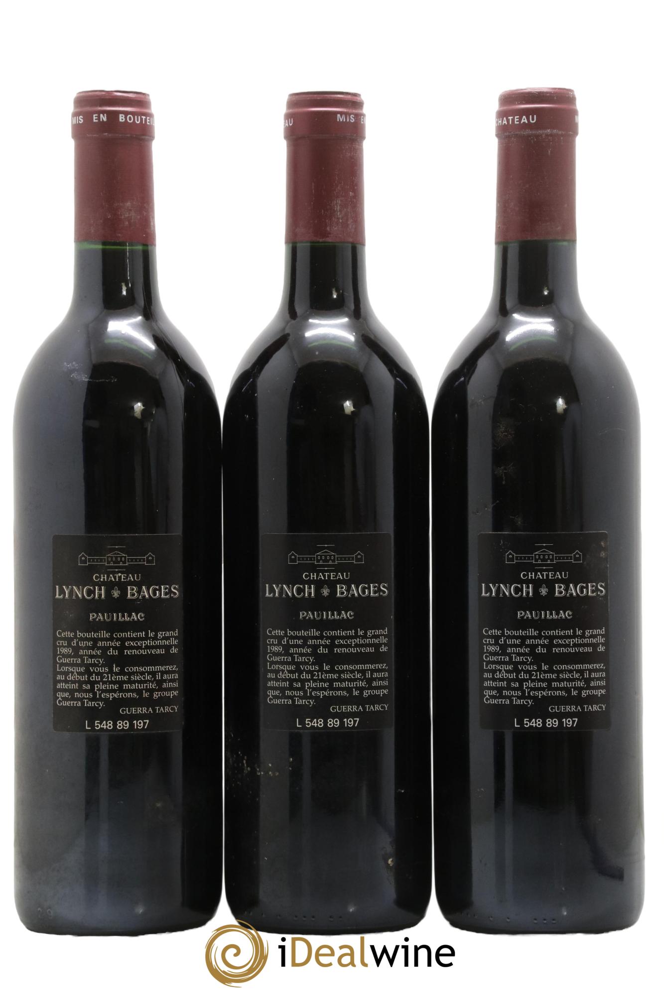 Château Lynch Bages 5ème Grand Cru Classé 1989 - Lot de 3 bouteilles - 1