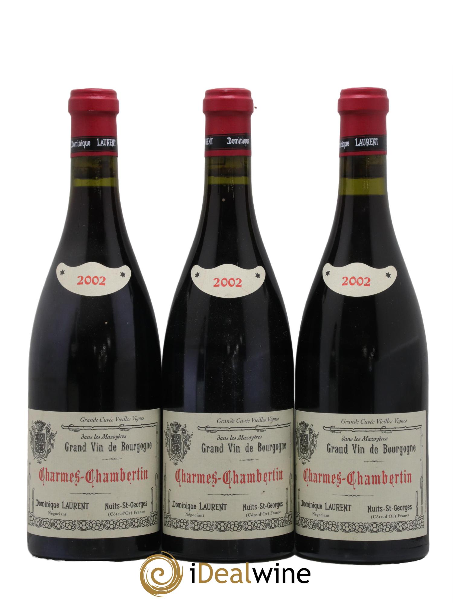 Charmes-Chambertin Grand Cru Vieilles Vignes Dominique Laurent 2002 - Lot de 3 bouteilles - 0