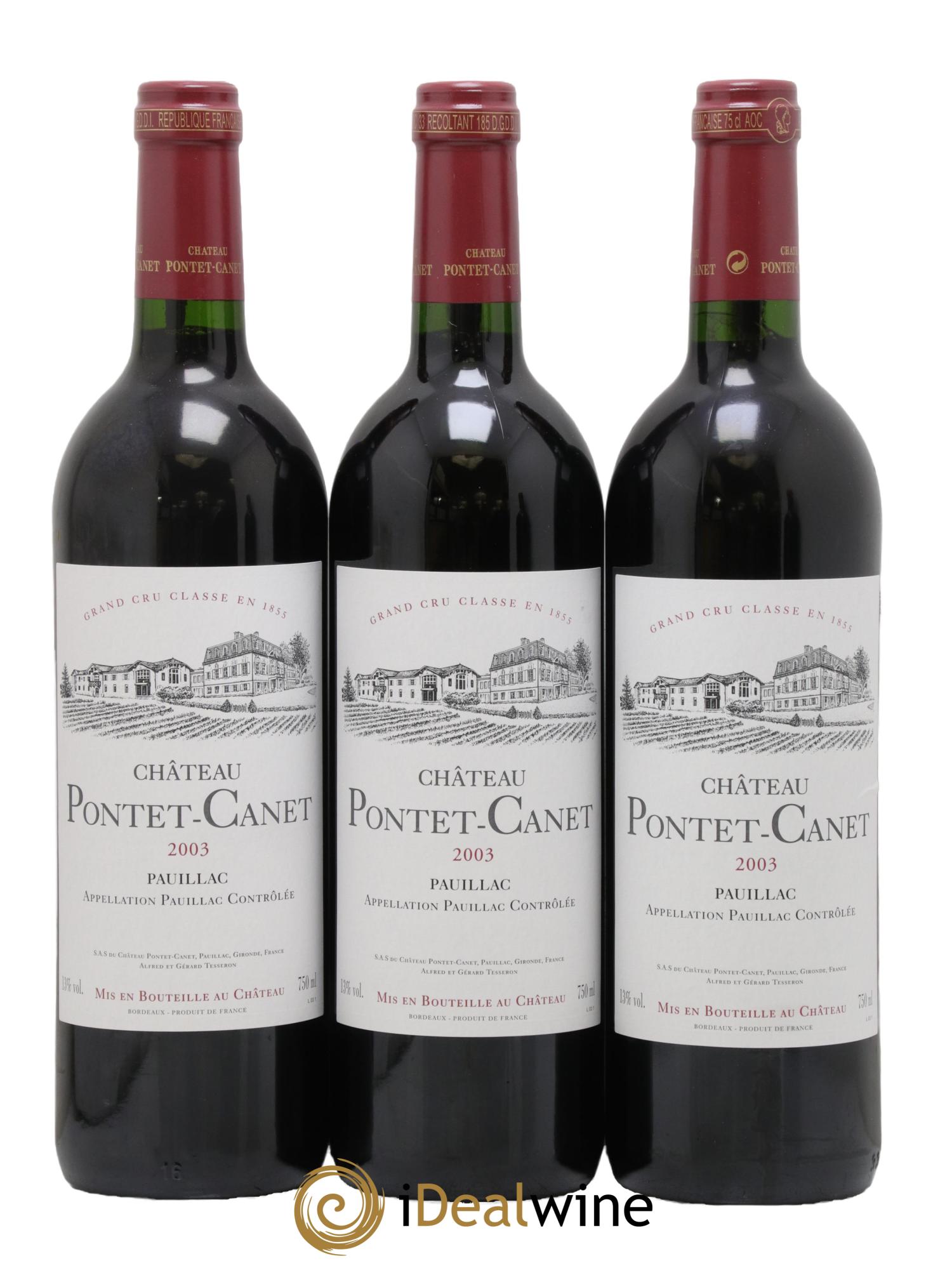 Château Pontet Canet 5ème Grand Cru Classé 2003 - Lot de 3 bouteilles - 0