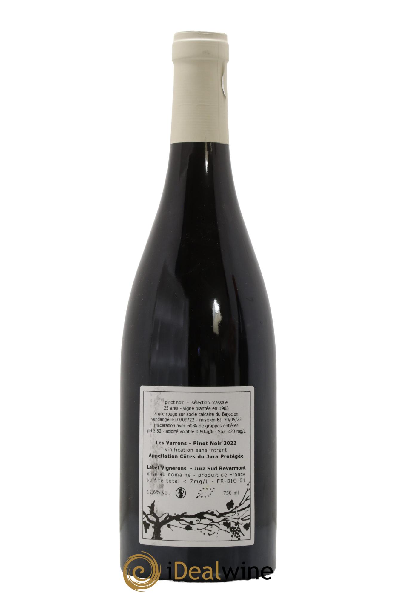Côtes du Jura Pinot Noir Les Varrons Sélection Massale Romain - Julien  - Charline Labet 2022 - Lot de 1 bouteille - 1