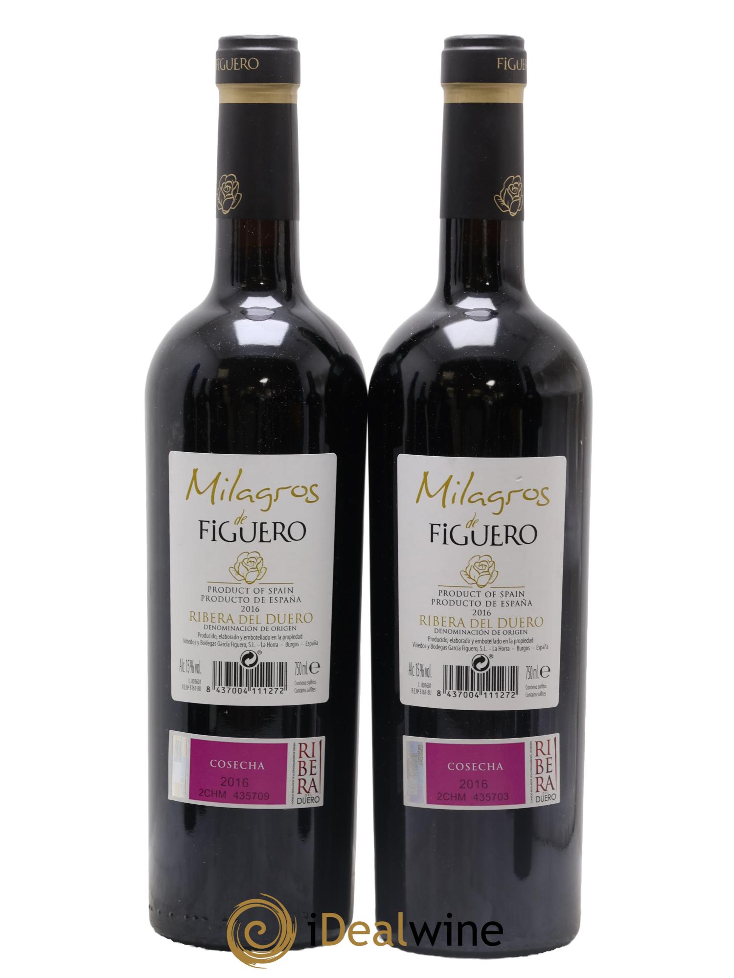 Ribera Del Duero DO Milagros De Figuero 2016 - Lot of 2 bottles - 1